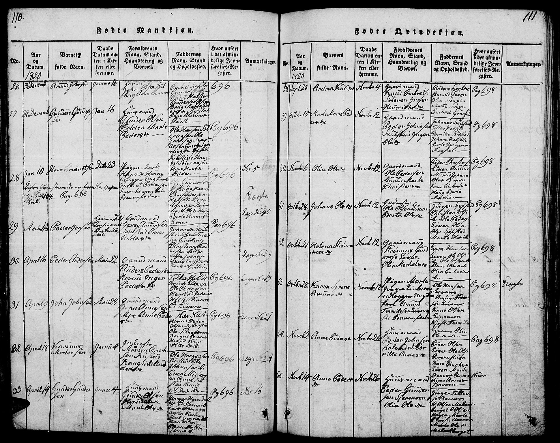 Elverum prestekontor, AV/SAH-PREST-044/H/Ha/Hab/L0001: Parish register (copy) no. 1, 1815-1829, p. 110-111