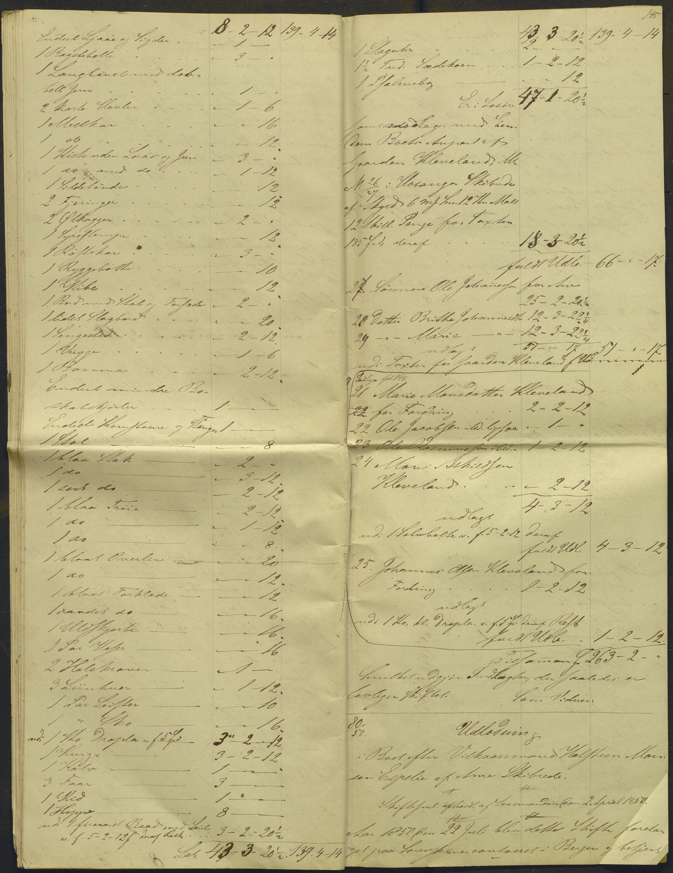 Nordhordland sorenskrivar, AV/SAB-A-2901/1/H/Hd/Hdb/L0001: Konsept til utlodningar, 1850-1852, p. 168