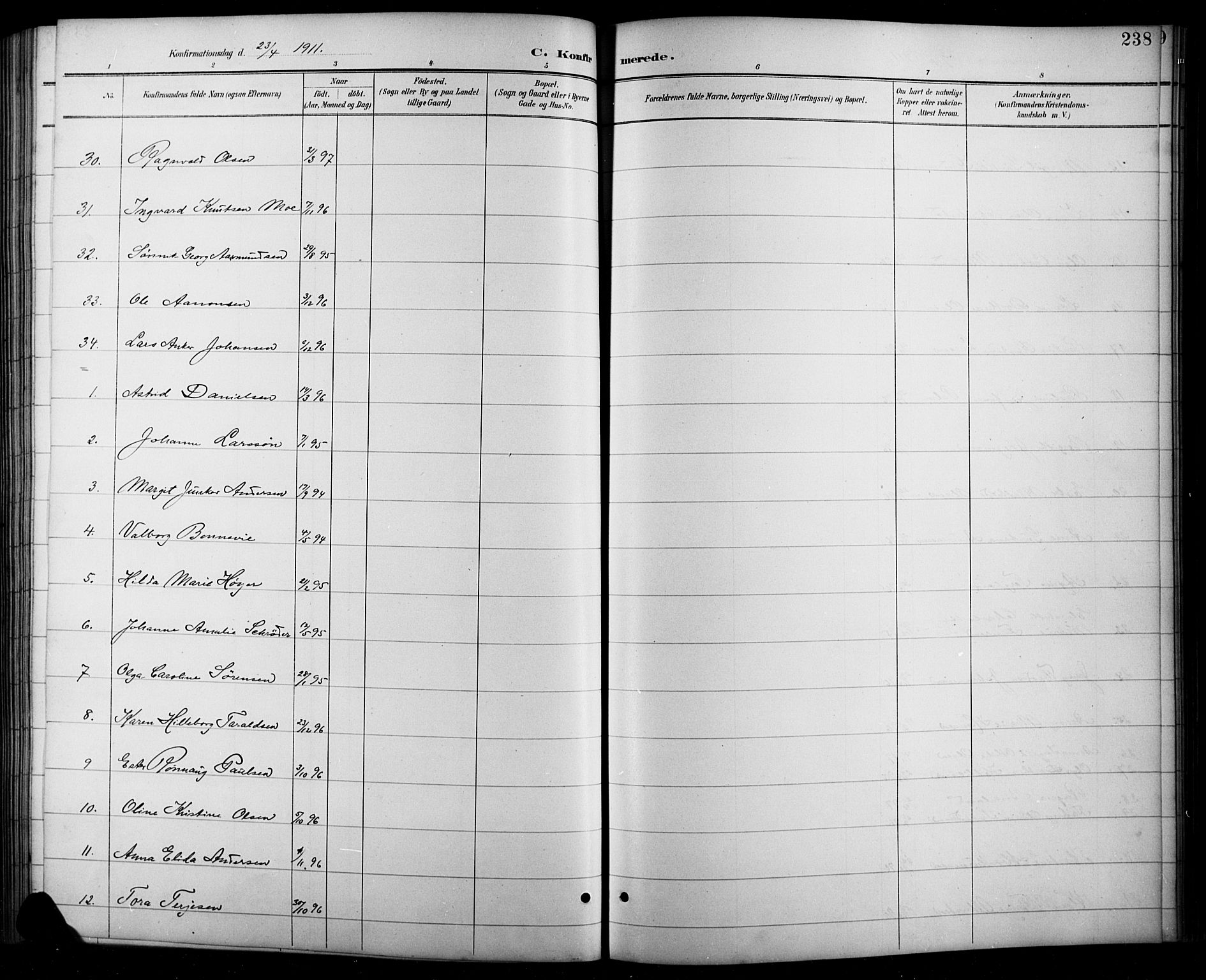 Arendal sokneprestkontor, Trefoldighet, AV/SAK-1111-0040/F/Fb/L0006: Parish register (copy) no. B 6, 1889-1916, p. 238