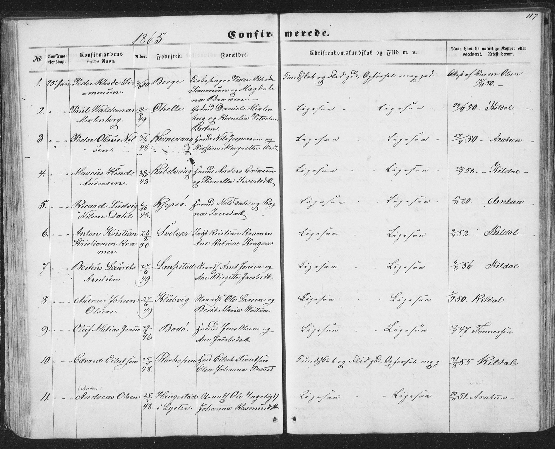 Ministerialprotokoller, klokkerbøker og fødselsregistre - Nordland, SAT/A-1459/874/L1073: Parish register (copy) no. 874C02, 1860-1870, p. 117