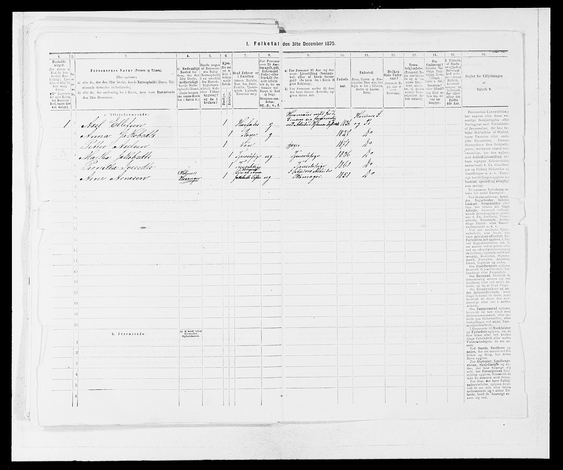 SAB, 1875 census for 1254P Hamre, 1875, p. 865