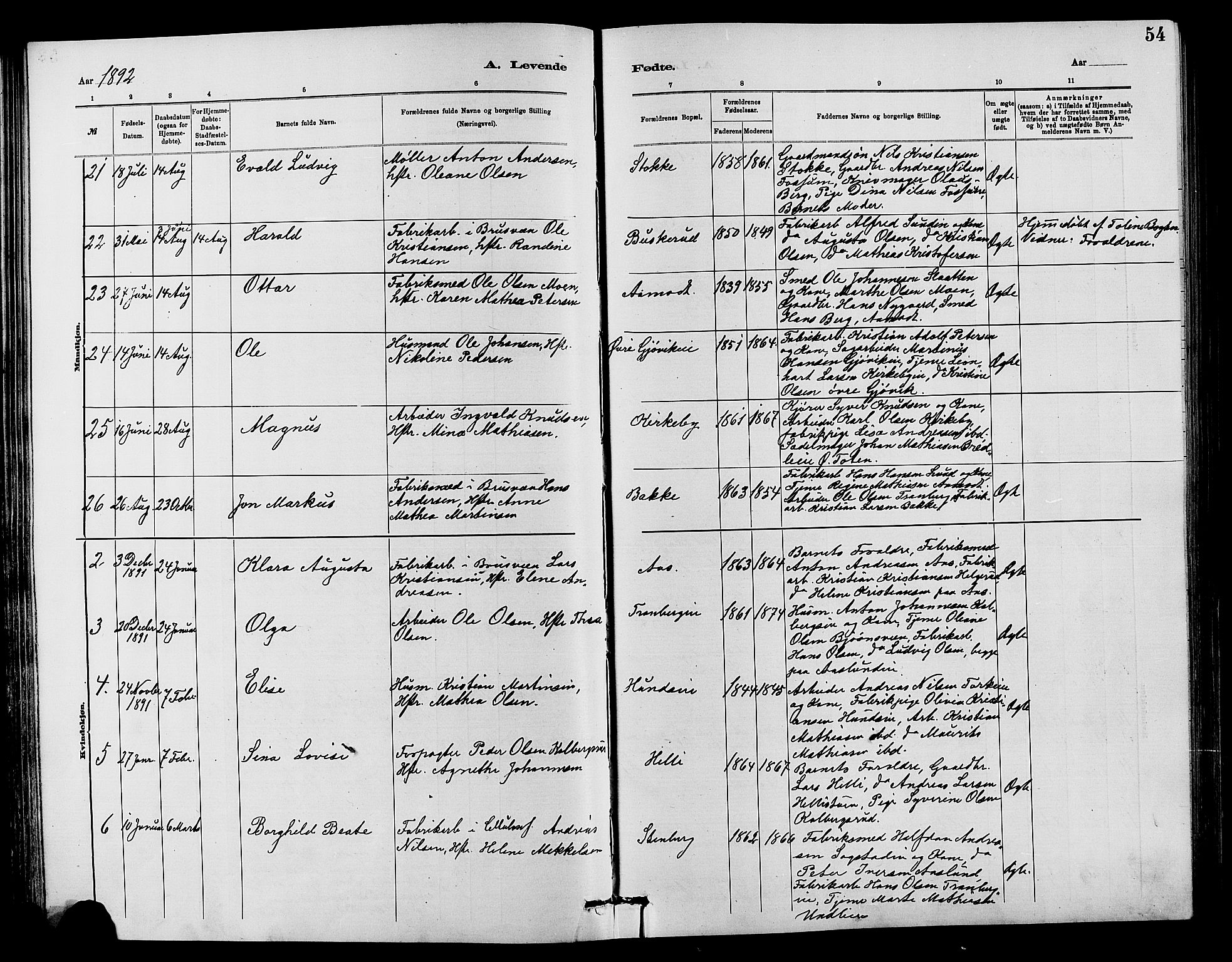 Vardal prestekontor, SAH/PREST-100/H/Ha/Hab/L0007: Parish register (copy) no. 7 /1, 1881-1895, p. 54