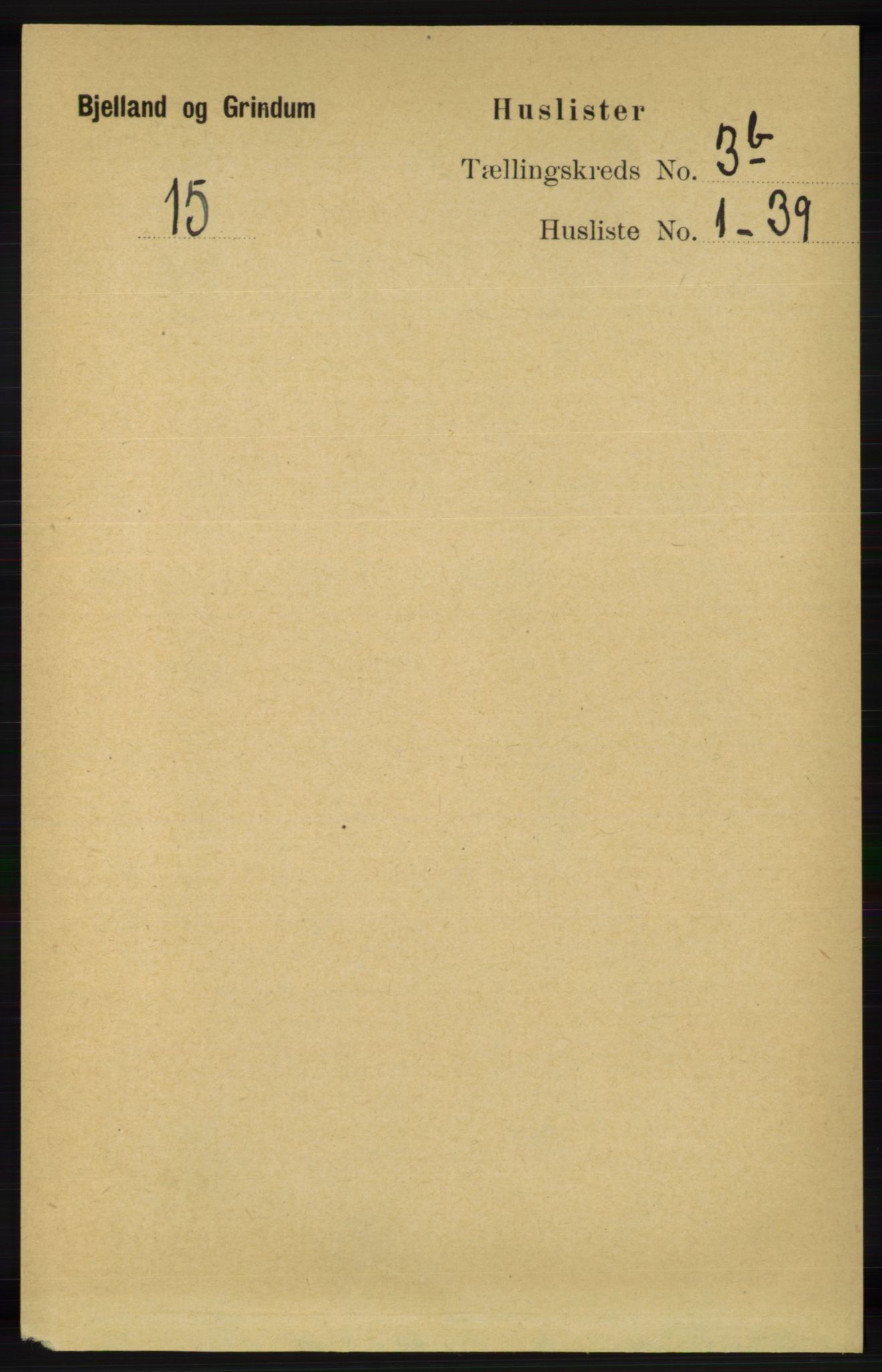 RA, 1891 census for 1024 Bjelland og Grindheim, 1891, p. 1748