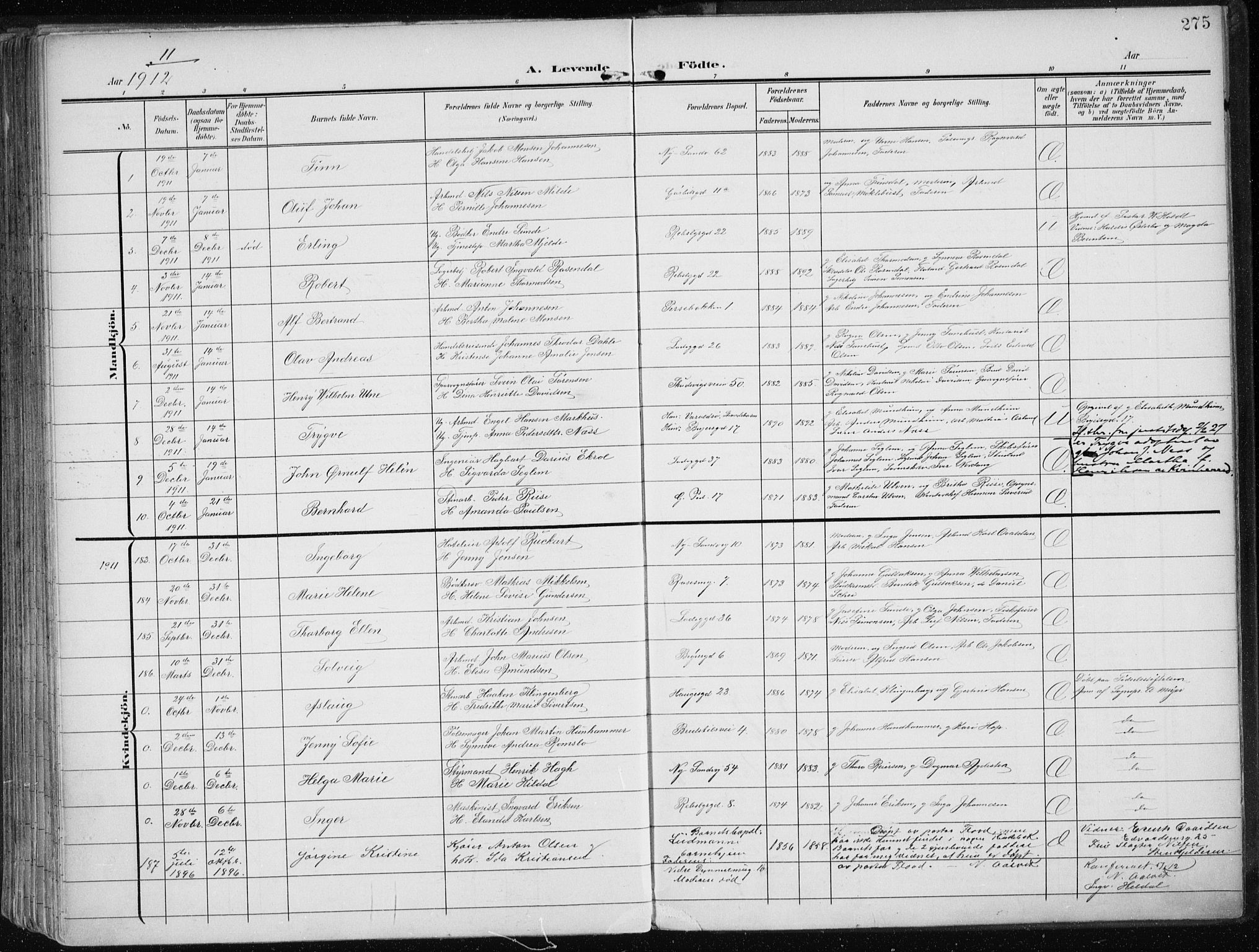 Sandviken Sokneprestembete, AV/SAB-A-77601/H/Ha/L0006: Parish register (official) no. B 3, 1901-1912, p. 275