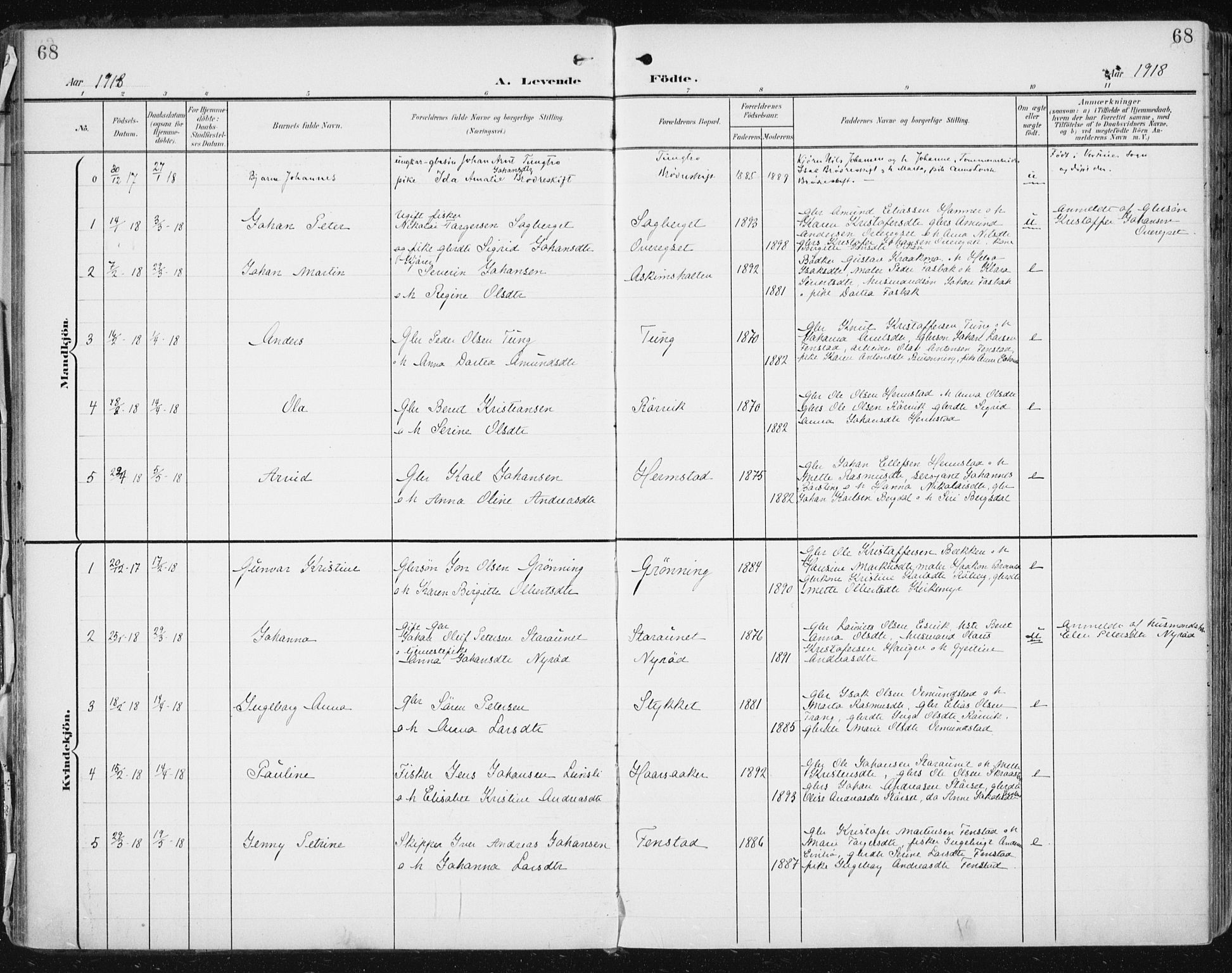 Ministerialprotokoller, klokkerbøker og fødselsregistre - Sør-Trøndelag, SAT/A-1456/646/L0616: Parish register (official) no. 646A14, 1900-1918, p. 68