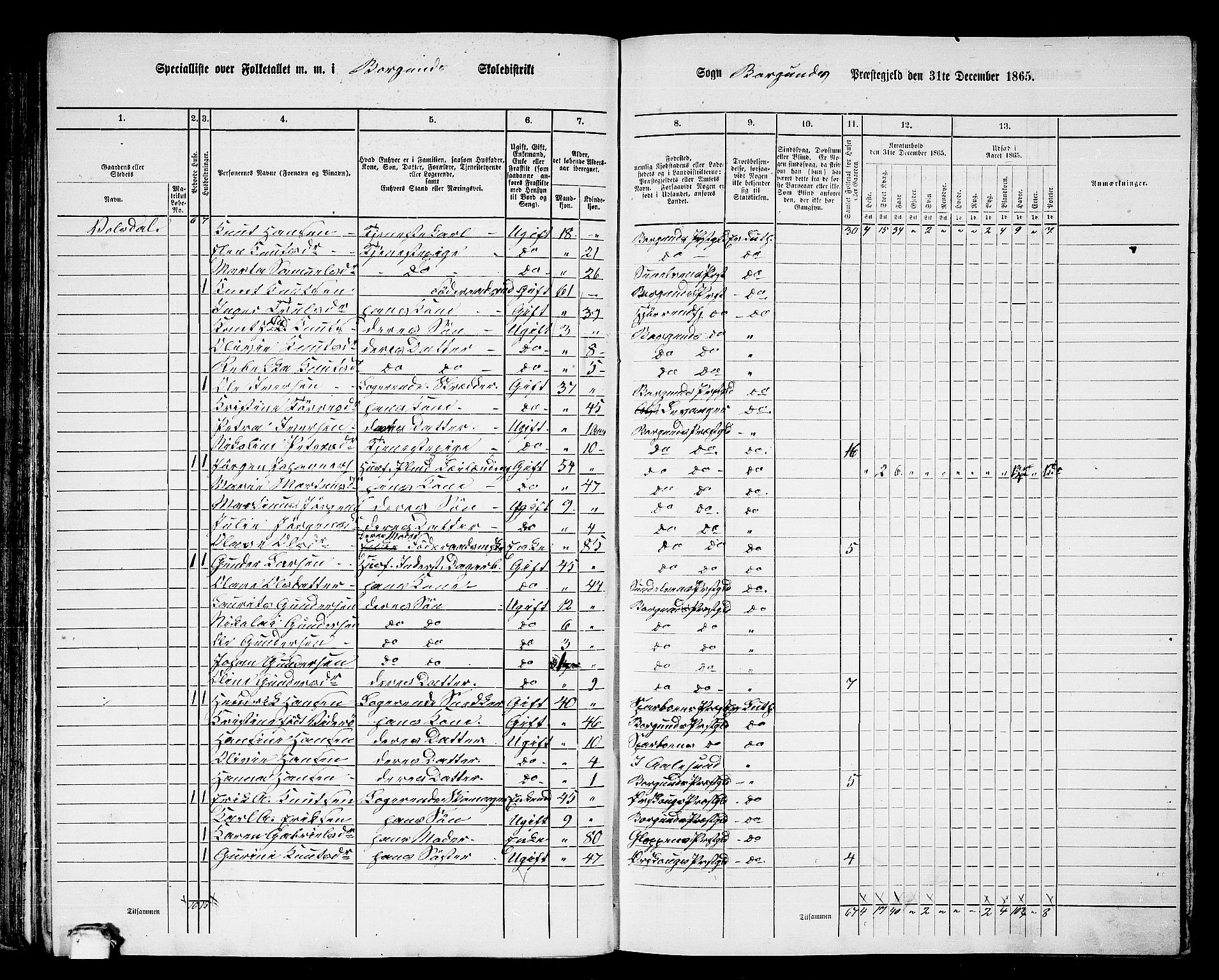 RA, 1865 census for Borgund, 1865, p. 74