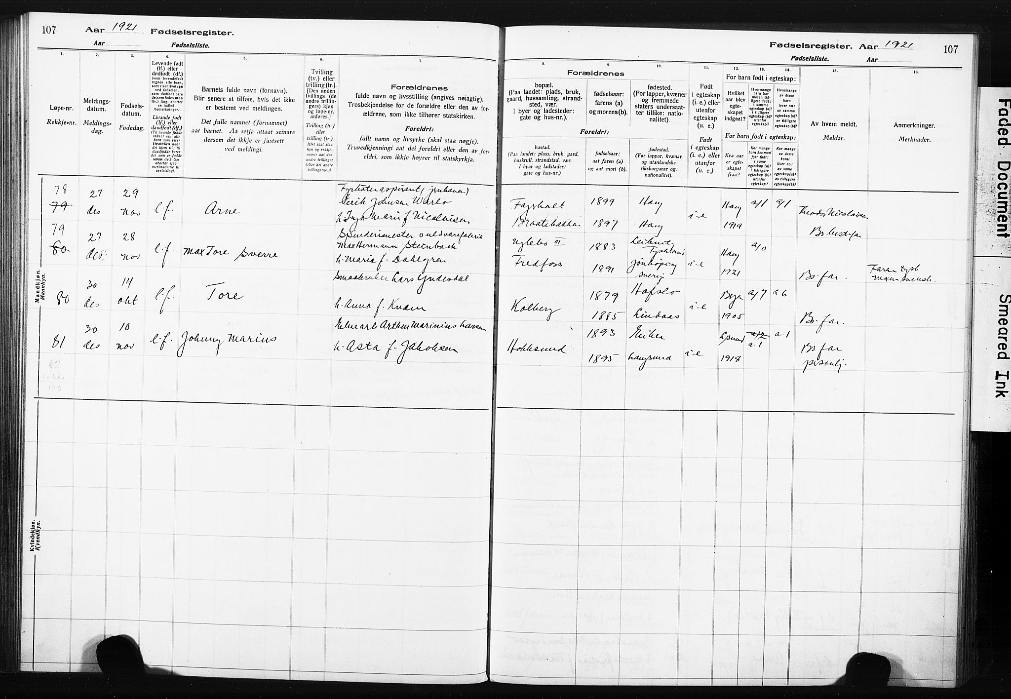 Eiker kirkebøker, SAKO/A-4/J/Ja/L0001: Birth register no. 1, 1916-1927, p. 107