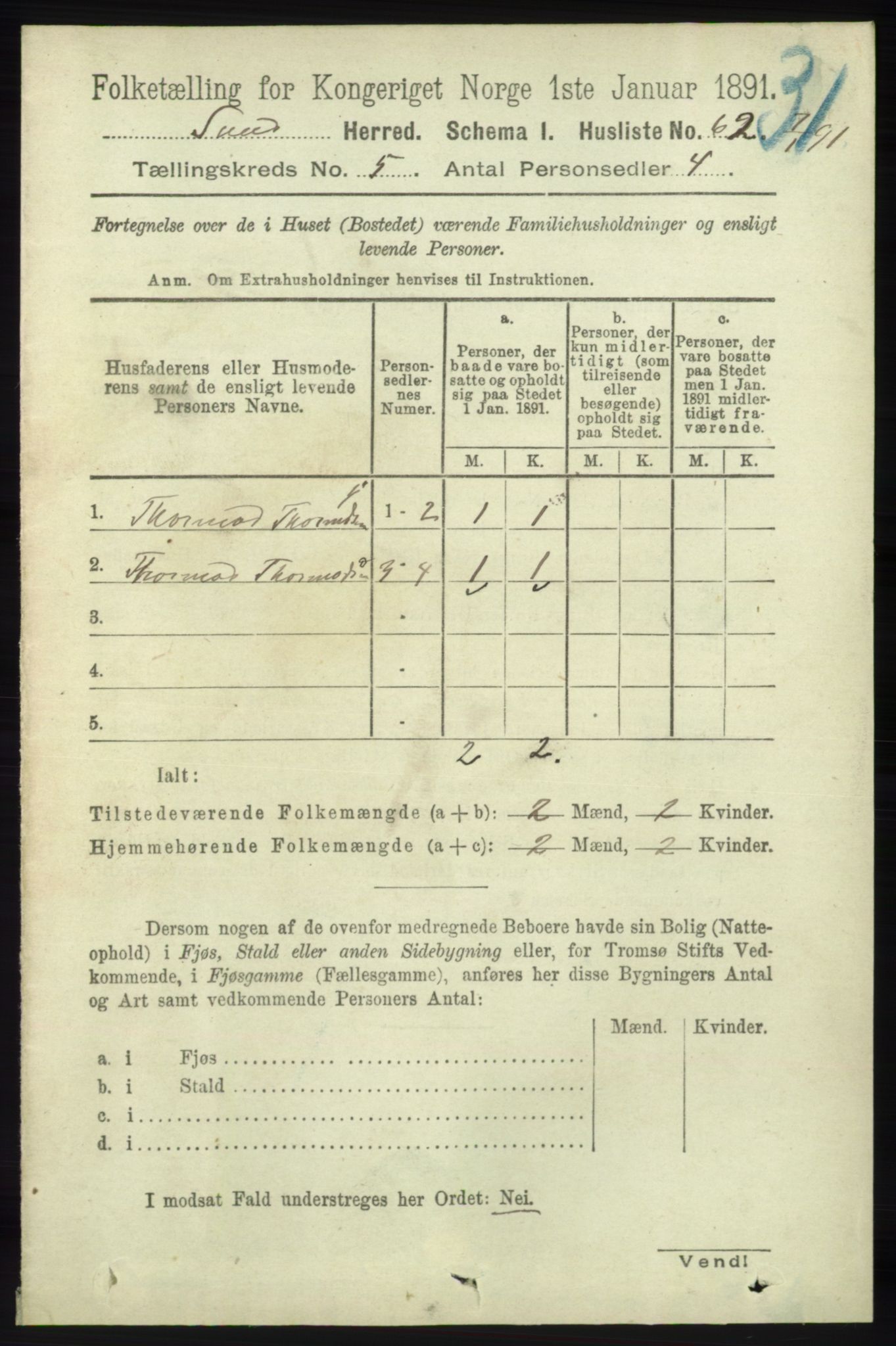 RA, 1891 census for 1136 Sand, 1891, p. 1546