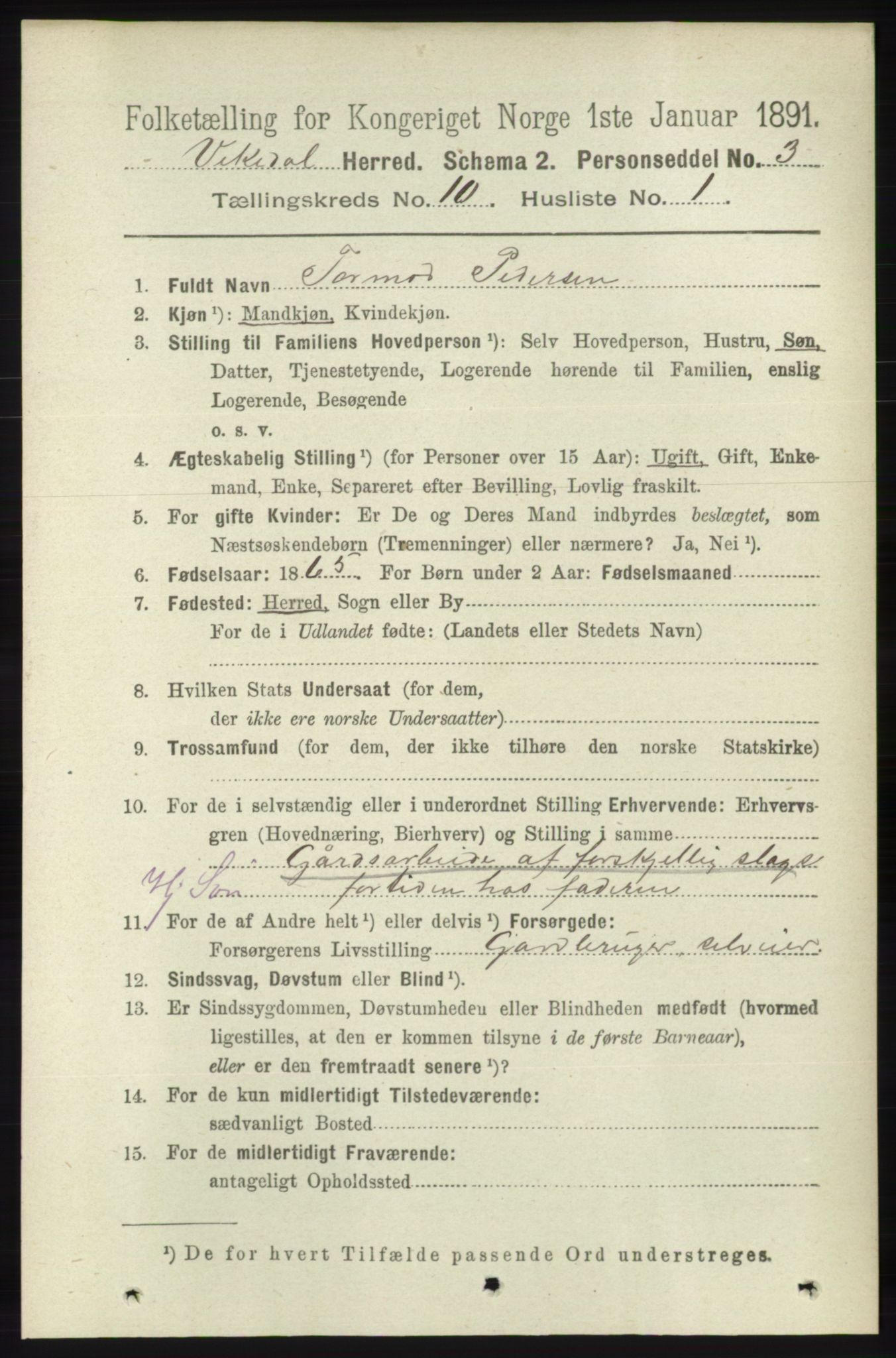 RA, 1891 census for 1157 Vikedal, 1891, p. 2529