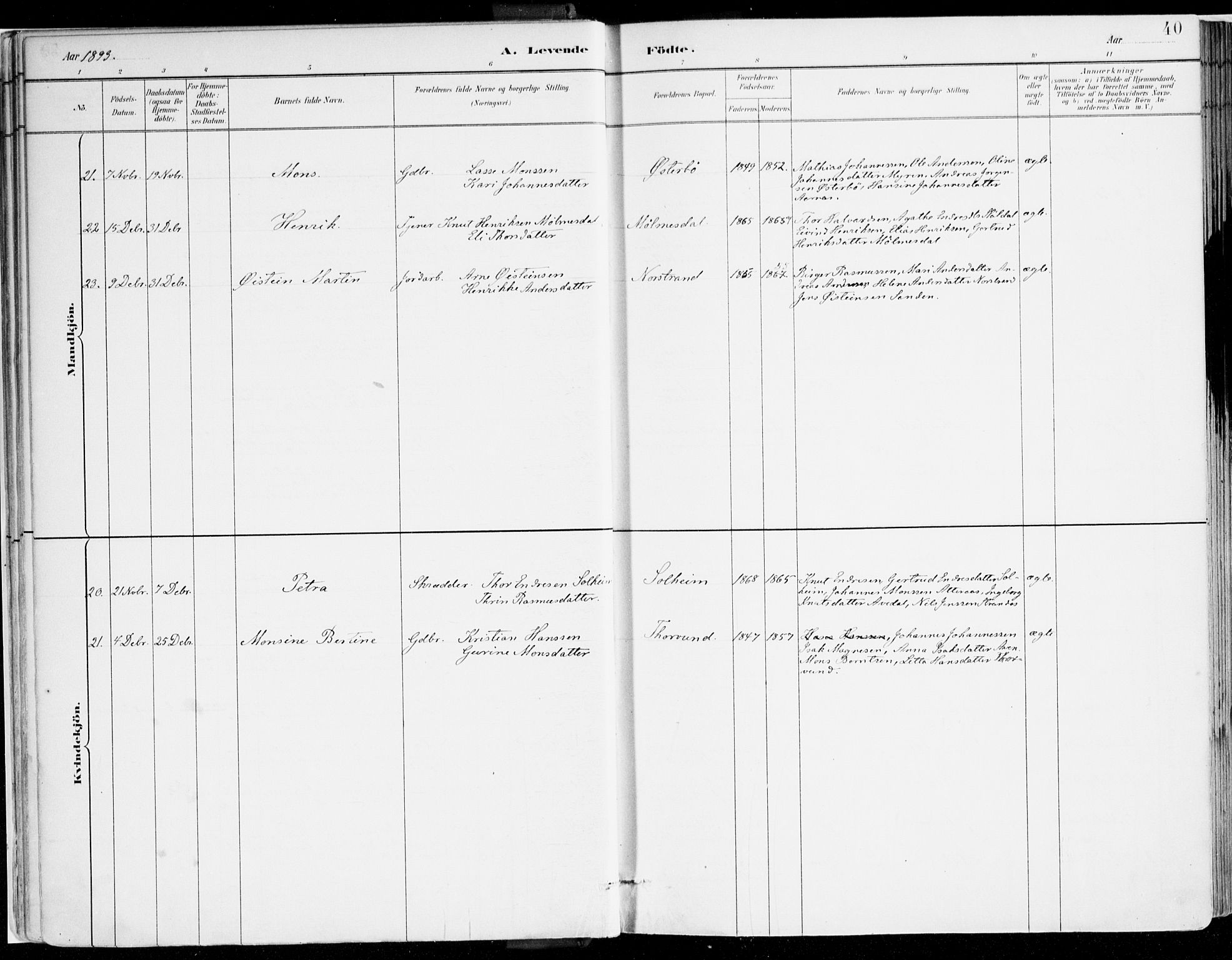 Lavik sokneprestembete, AV/SAB-A-80901: Parish register (official) no. B 1, 1882-1908, p. 40