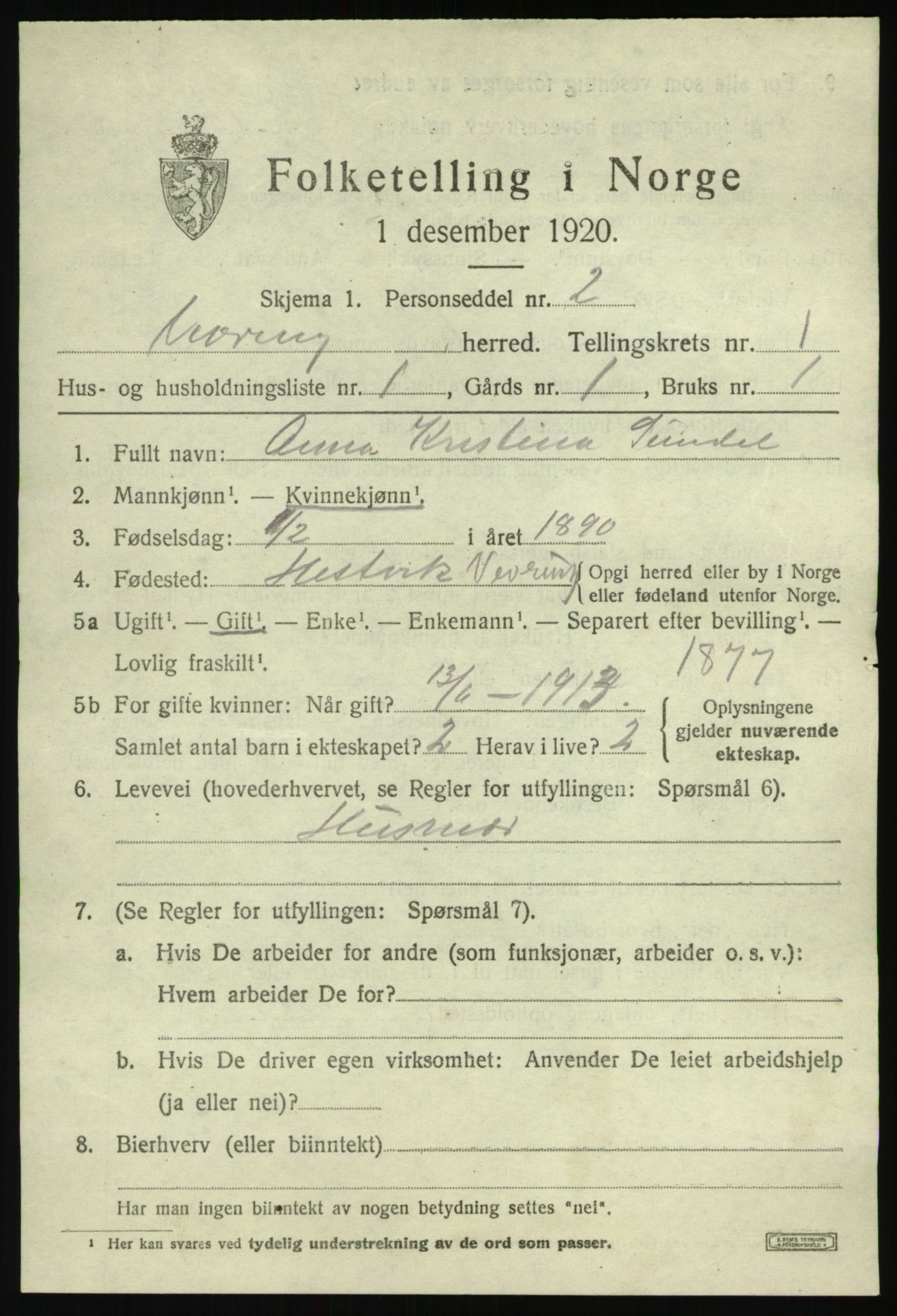 SAB, 1920 census for Vevring, 1920, p. 438