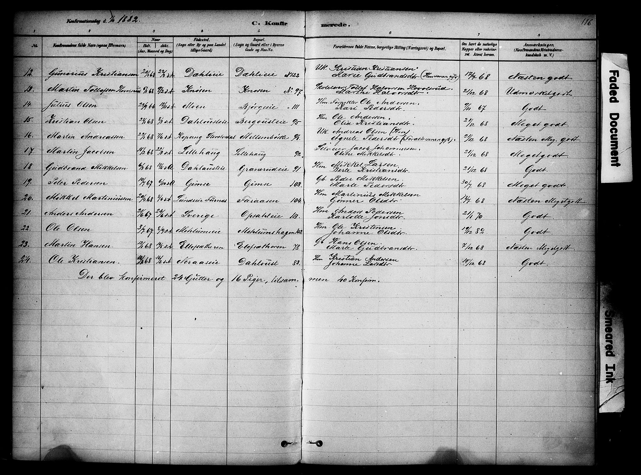 Ringsaker prestekontor, SAH/PREST-014/K/Ka/L0014: Parish register (official) no. 14, 1879-1890, p. 116