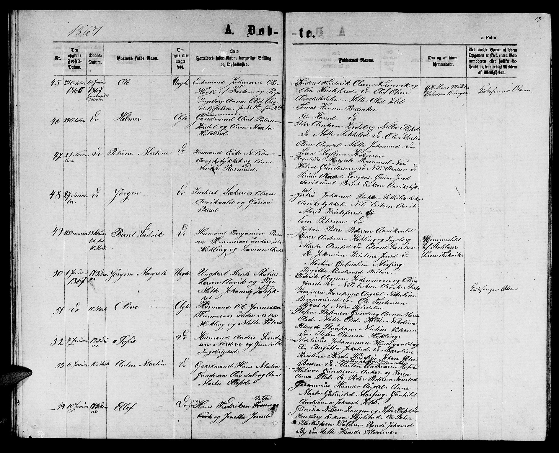 Ministerialprotokoller, klokkerbøker og fødselsregistre - Nord-Trøndelag, SAT/A-1458/714/L0133: Parish register (copy) no. 714C02, 1865-1877, p. 13