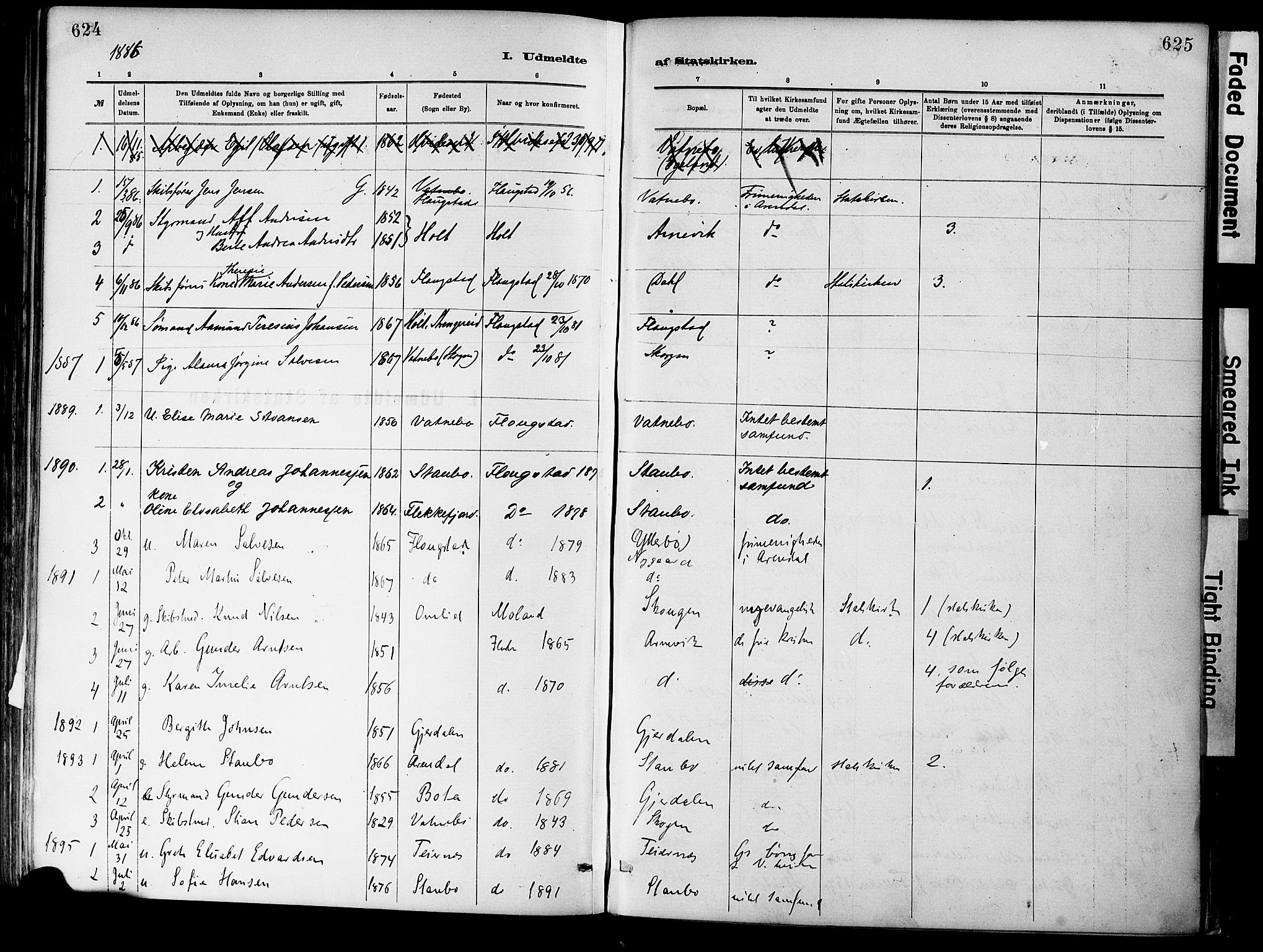 Dypvåg sokneprestkontor, SAK/1111-0007/F/Fa/Fab/L0001: Parish register (official) no. A 1, 1885-1912, p. 624-625
