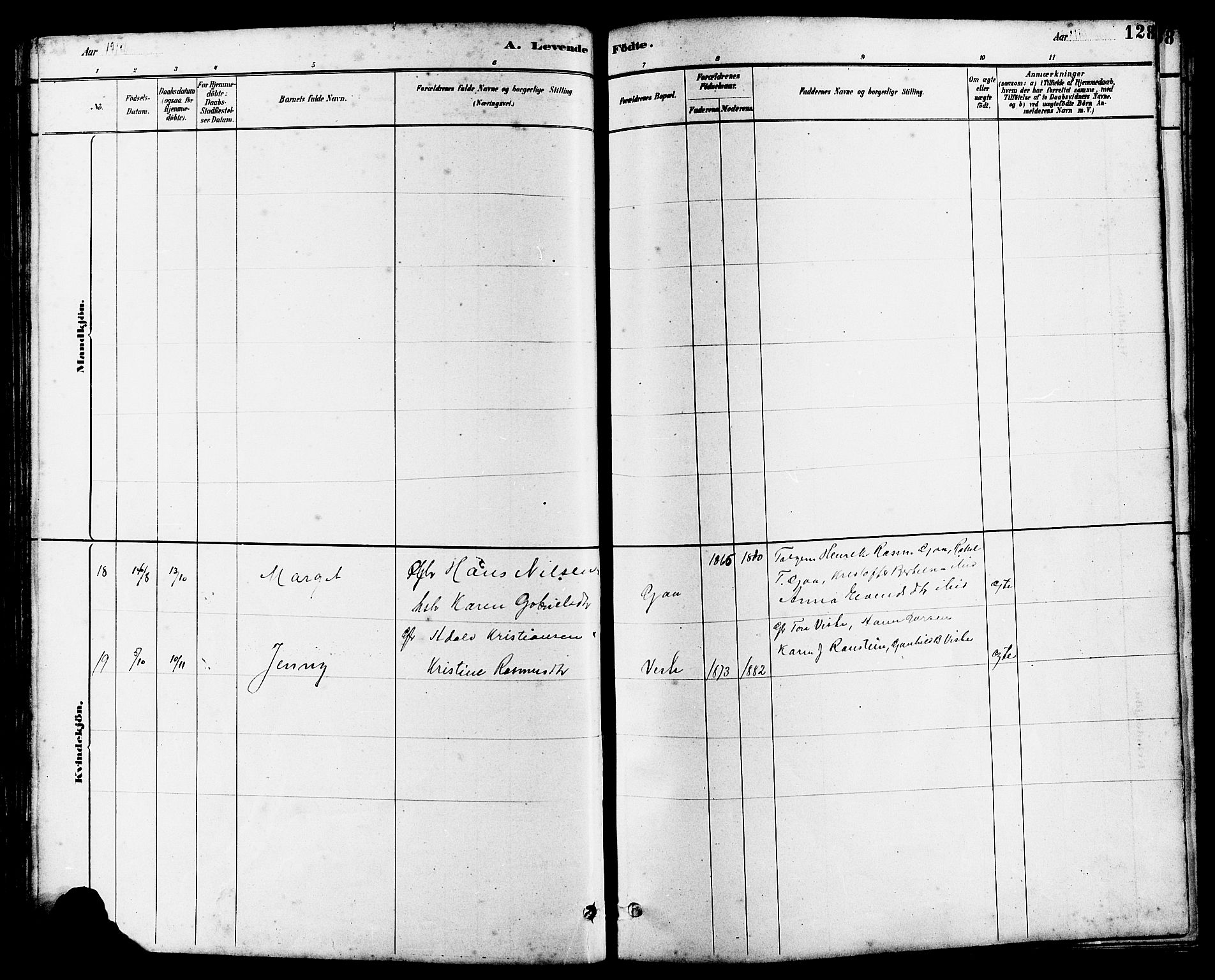 Hetland sokneprestkontor, AV/SAST-A-101826/30/30BB/L0006: Parish register (copy) no. B 6, 1878-1921, p. 128