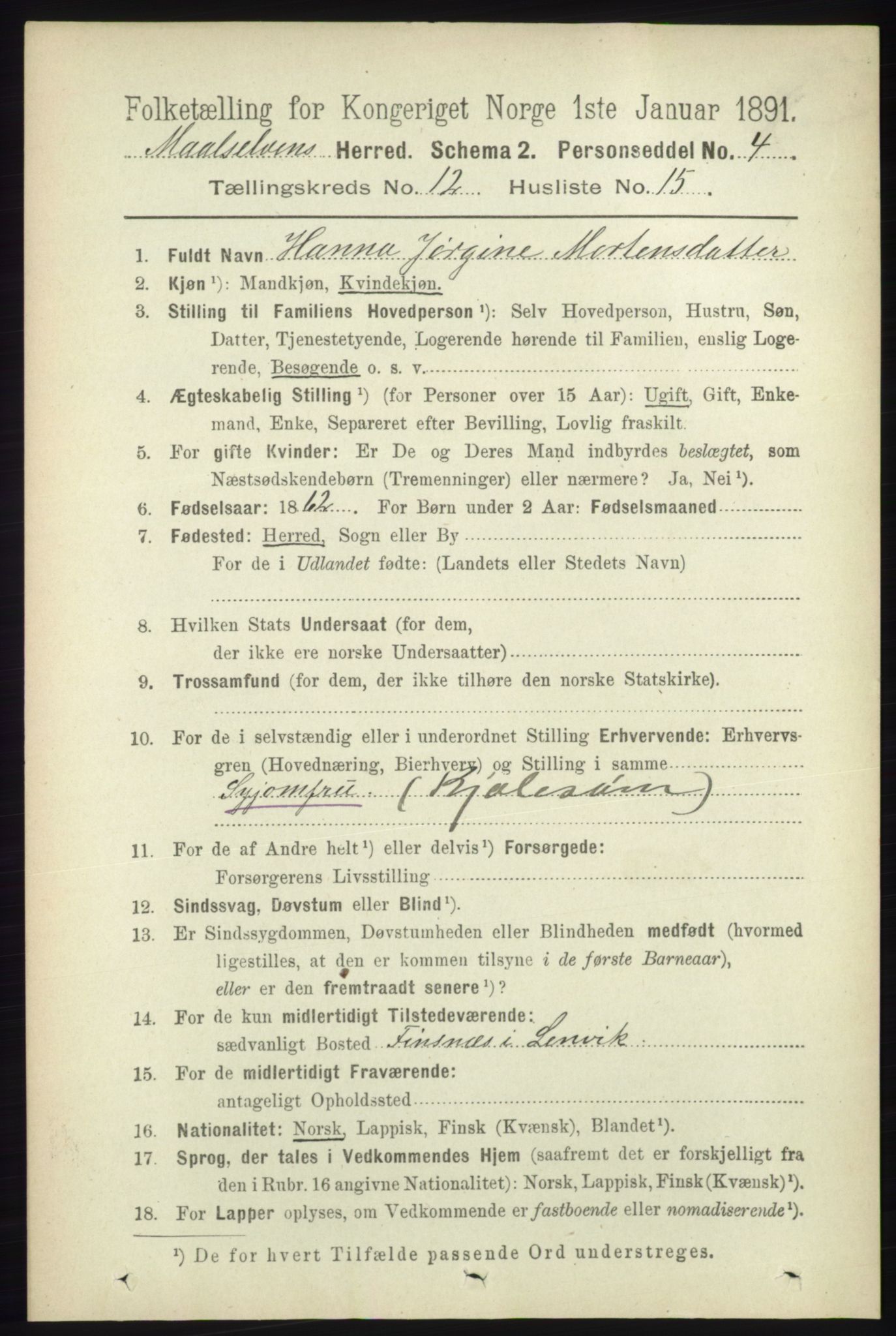 RA, 1891 census for 1924 Målselv, 1891, p. 3891