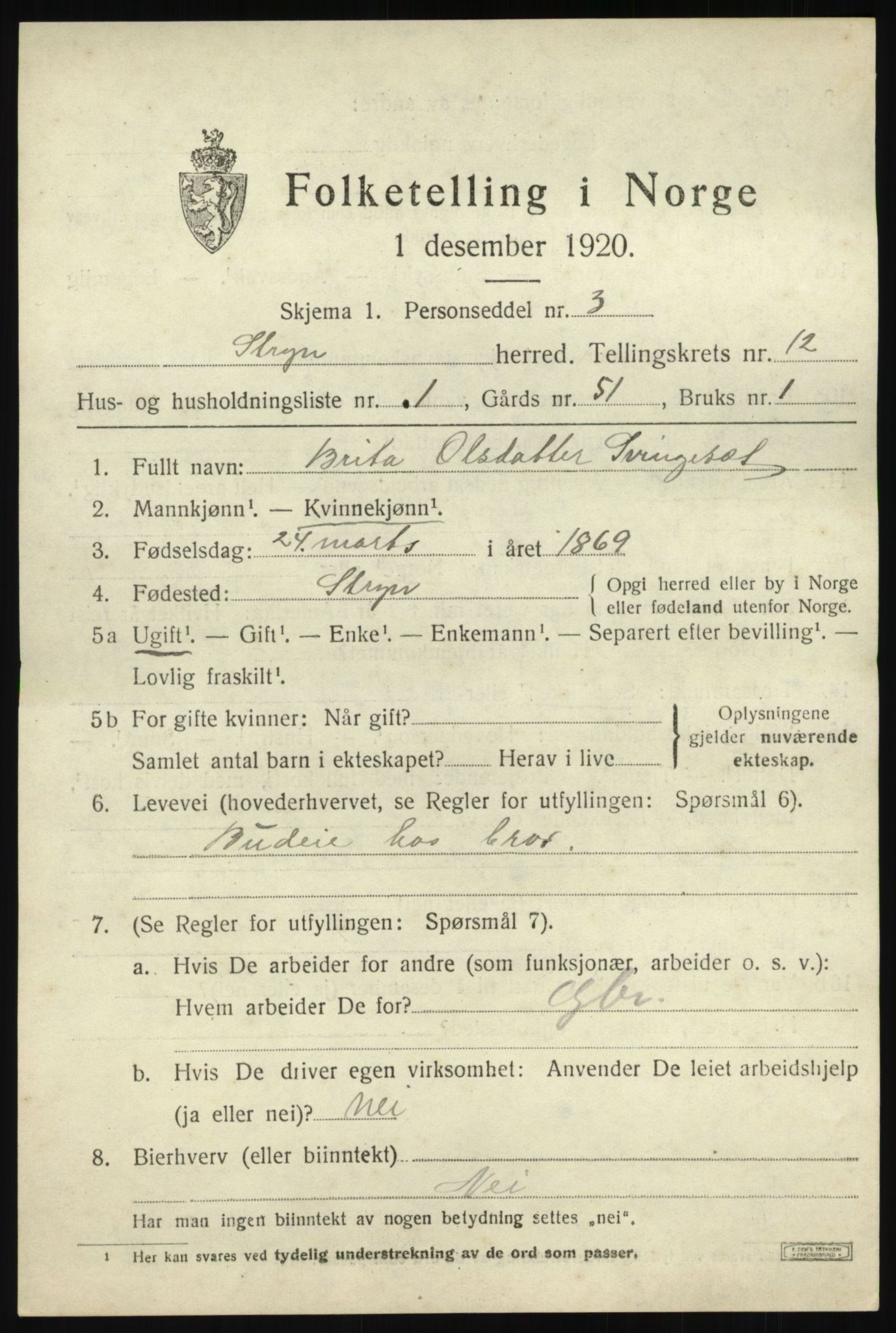 SAB, 1920 census for Stryn, 1920, p. 5464