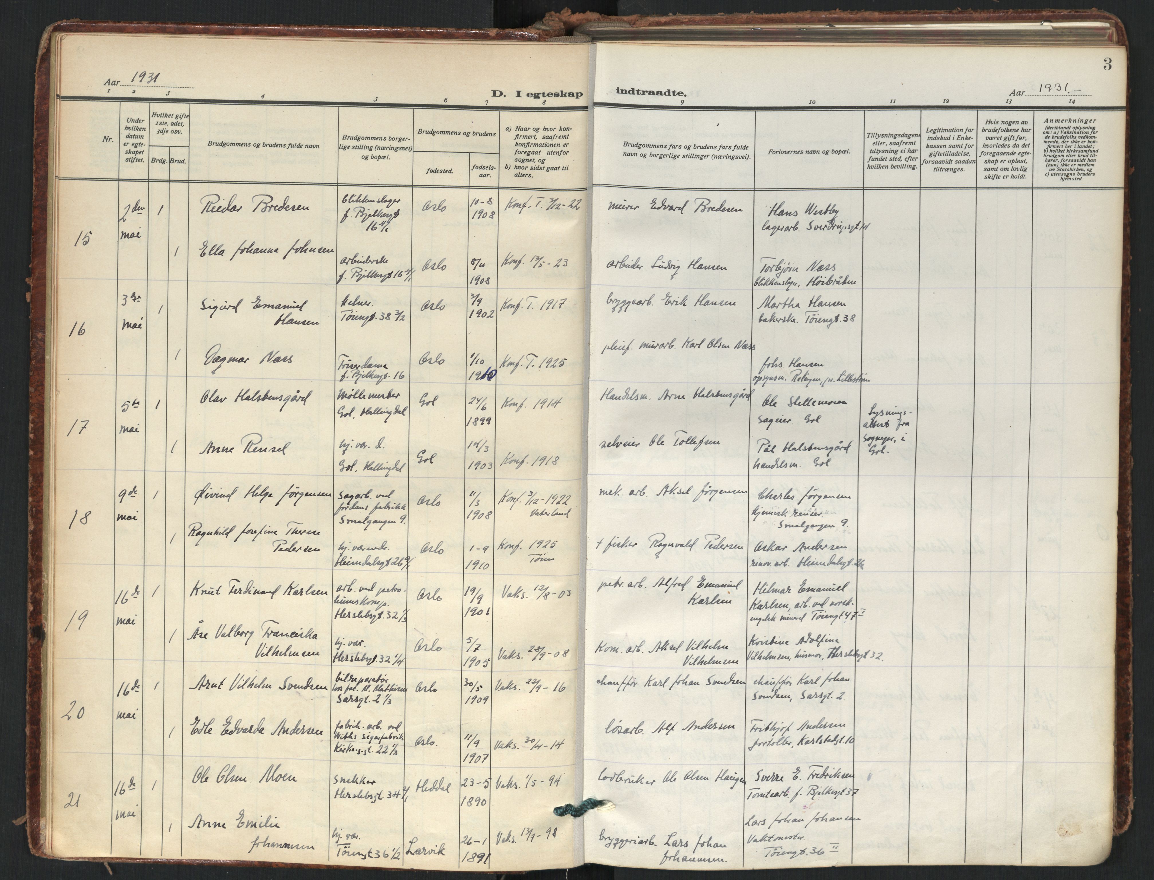 Tøyen prestekontor Kirkebøker, AV/SAO-A-10167a/F/Fa/L0006: Parish register (official) no. I 6, 1931-1966, p. 3
