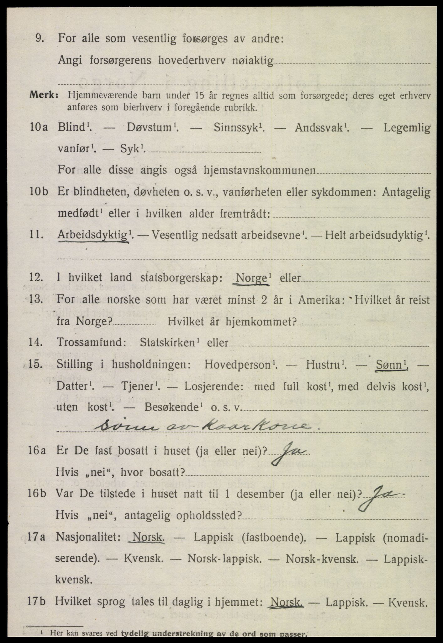 SAT, 1920 census for Snåsa, 1920, p. 2585