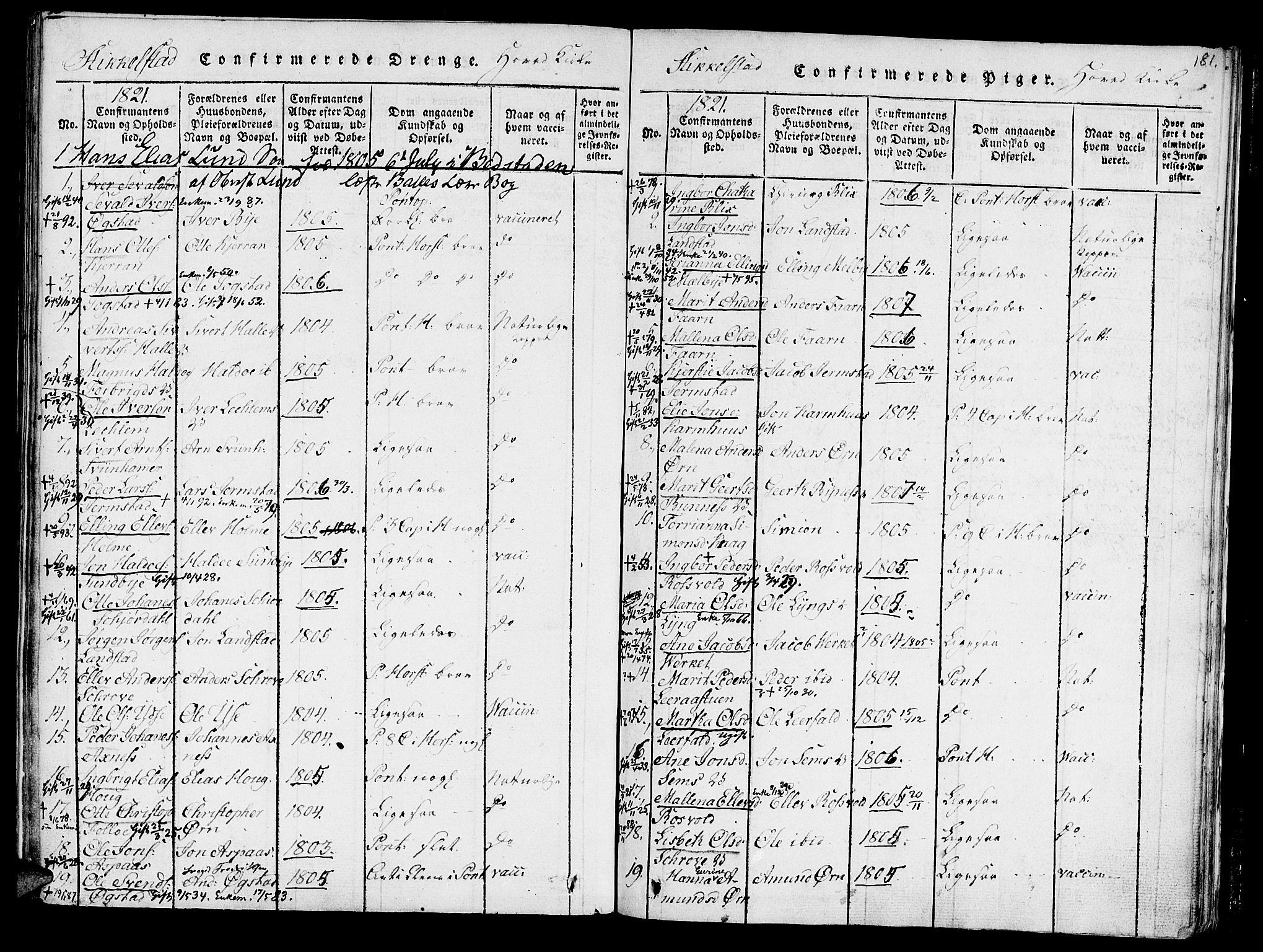 Ministerialprotokoller, klokkerbøker og fødselsregistre - Nord-Trøndelag, SAT/A-1458/723/L0234: Parish register (official) no. 723A05 /1, 1816-1840, p. 181