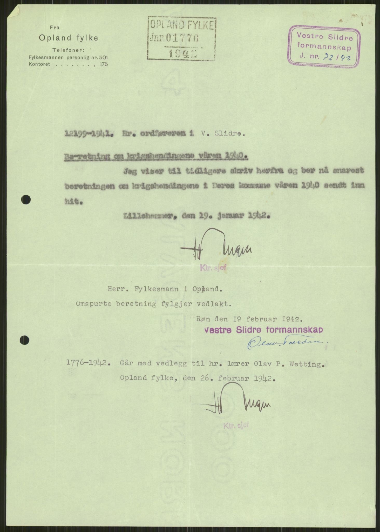 Forsvaret, Forsvarets krigshistoriske avdeling, AV/RA-RAFA-2017/Y/Ya/L0014: II-C-11-31 - Fylkesmenn.  Rapporter om krigsbegivenhetene 1940., 1940, p. 247