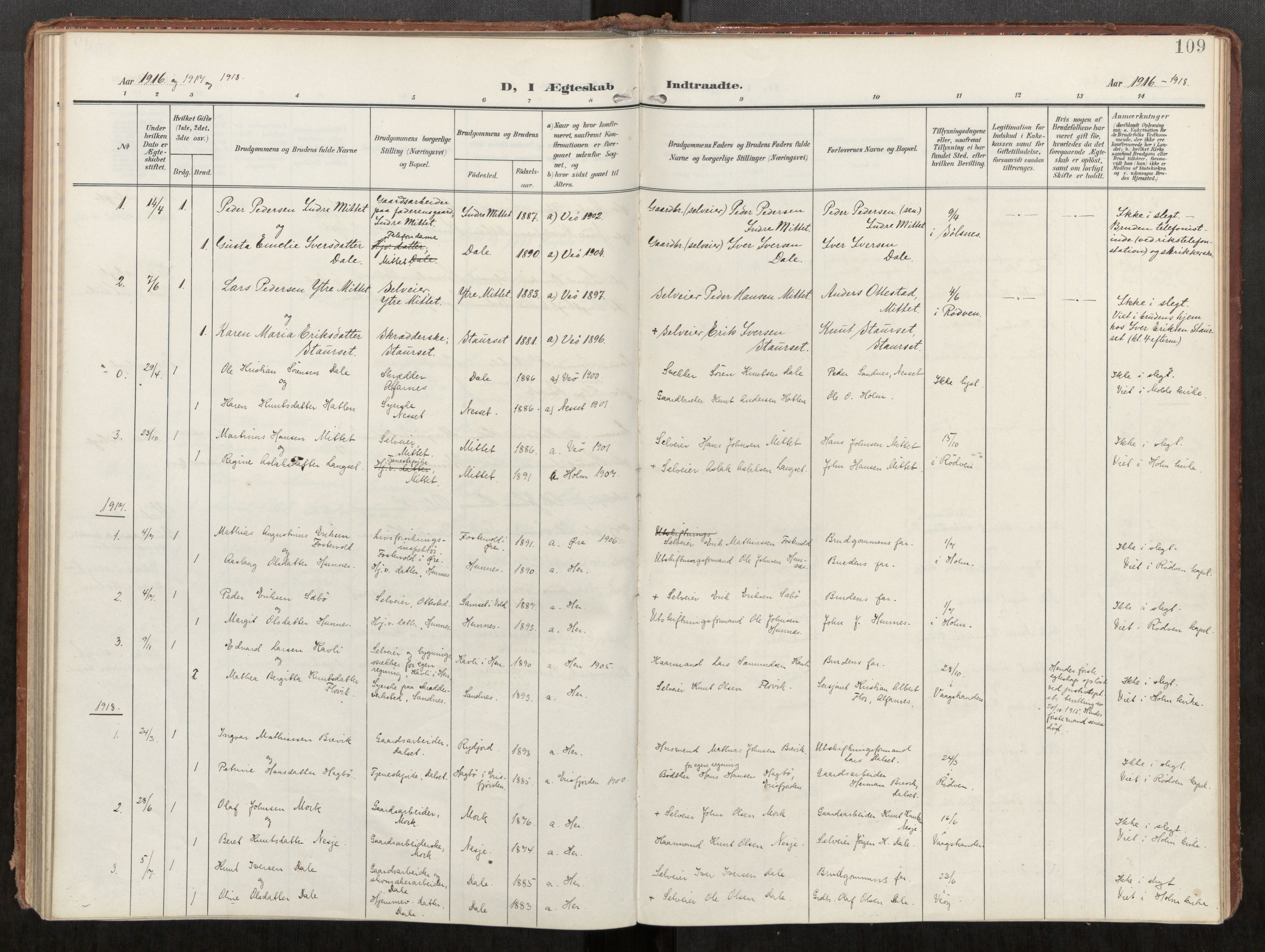 Ministerialprotokoller, klokkerbøker og fødselsregistre - Møre og Romsdal, SAT/A-1454/549/L0618: Parish register (official) no. 549A01, 1906-1927, p. 109