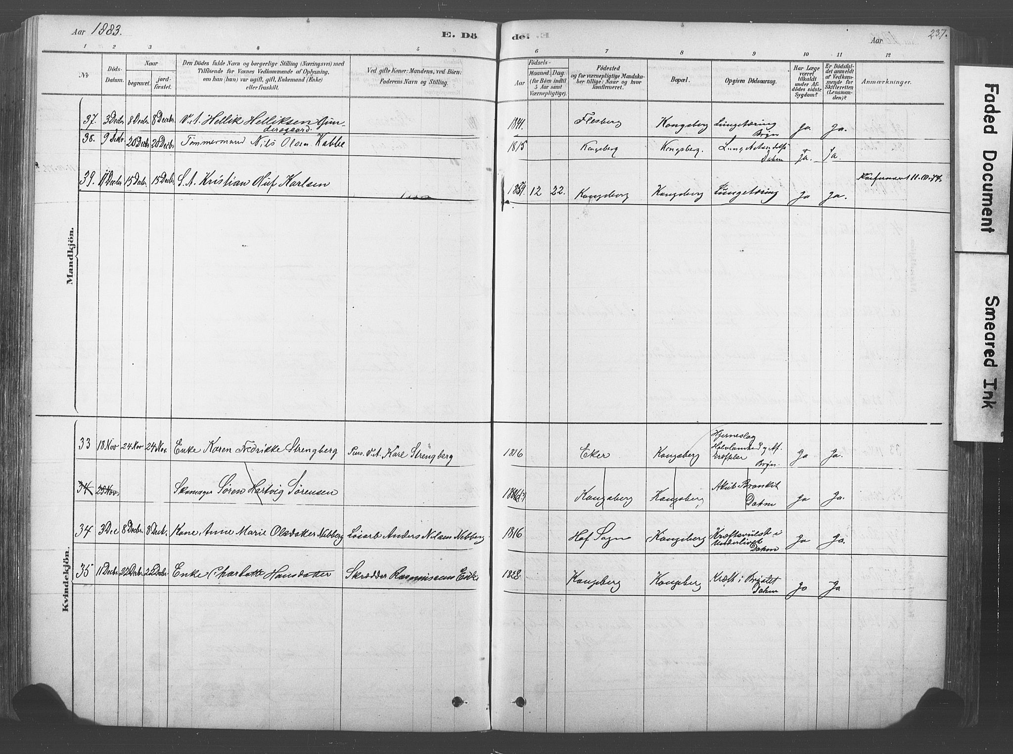 Kongsberg kirkebøker, SAKO/A-22/F/Fb/L0001: Parish register (official) no. II 1, 1878-1886, p. 237
