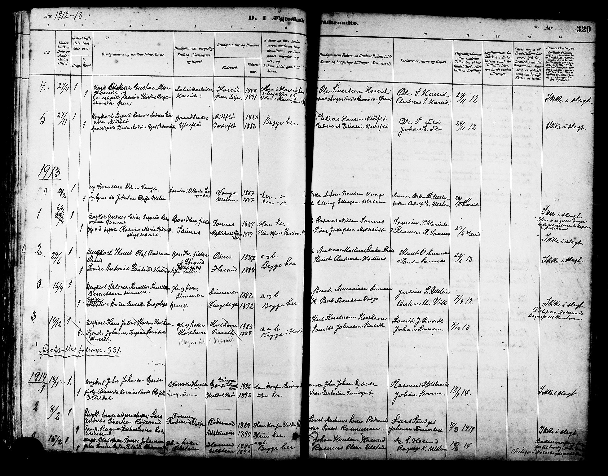 Ministerialprotokoller, klokkerbøker og fødselsregistre - Møre og Romsdal, SAT/A-1454/509/L0112: Parish register (copy) no. 509C02, 1883-1922, p. 329