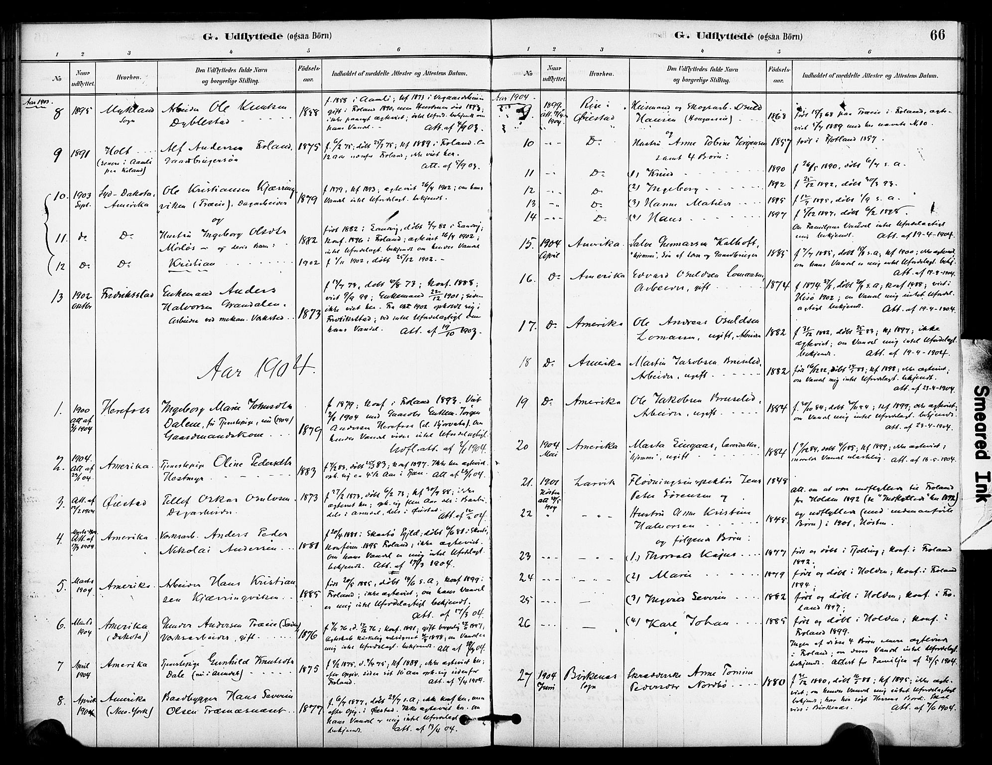 Froland sokneprestkontor, SAK/1111-0013/F/Fa/L0004: Parish register (official) no. A 4, 1882-1906, p. 66
