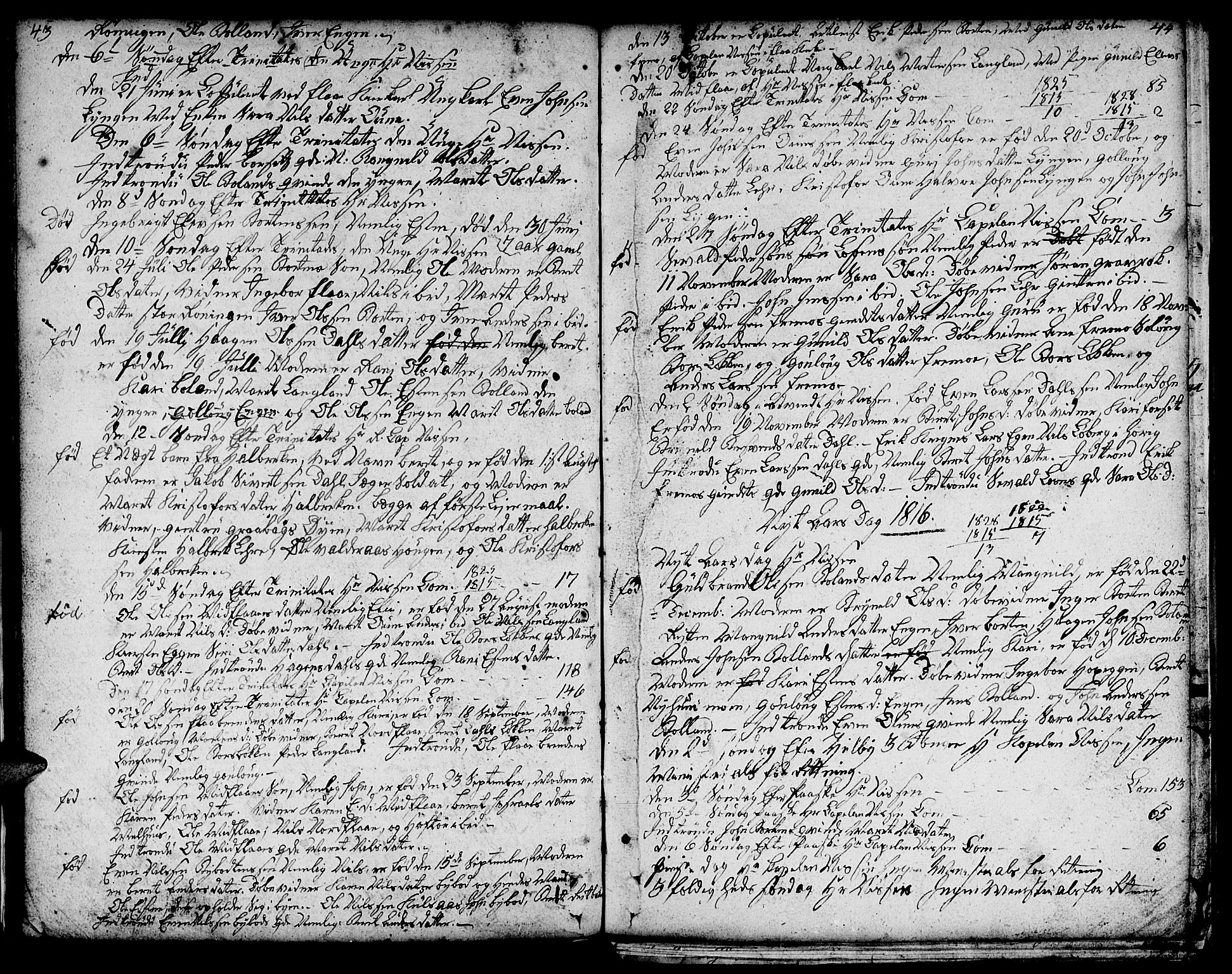 Ministerialprotokoller, klokkerbøker og fødselsregistre - Sør-Trøndelag, SAT/A-1456/693/L1120: Parish register (copy) no. 693C01, 1799-1816, p. 43-44