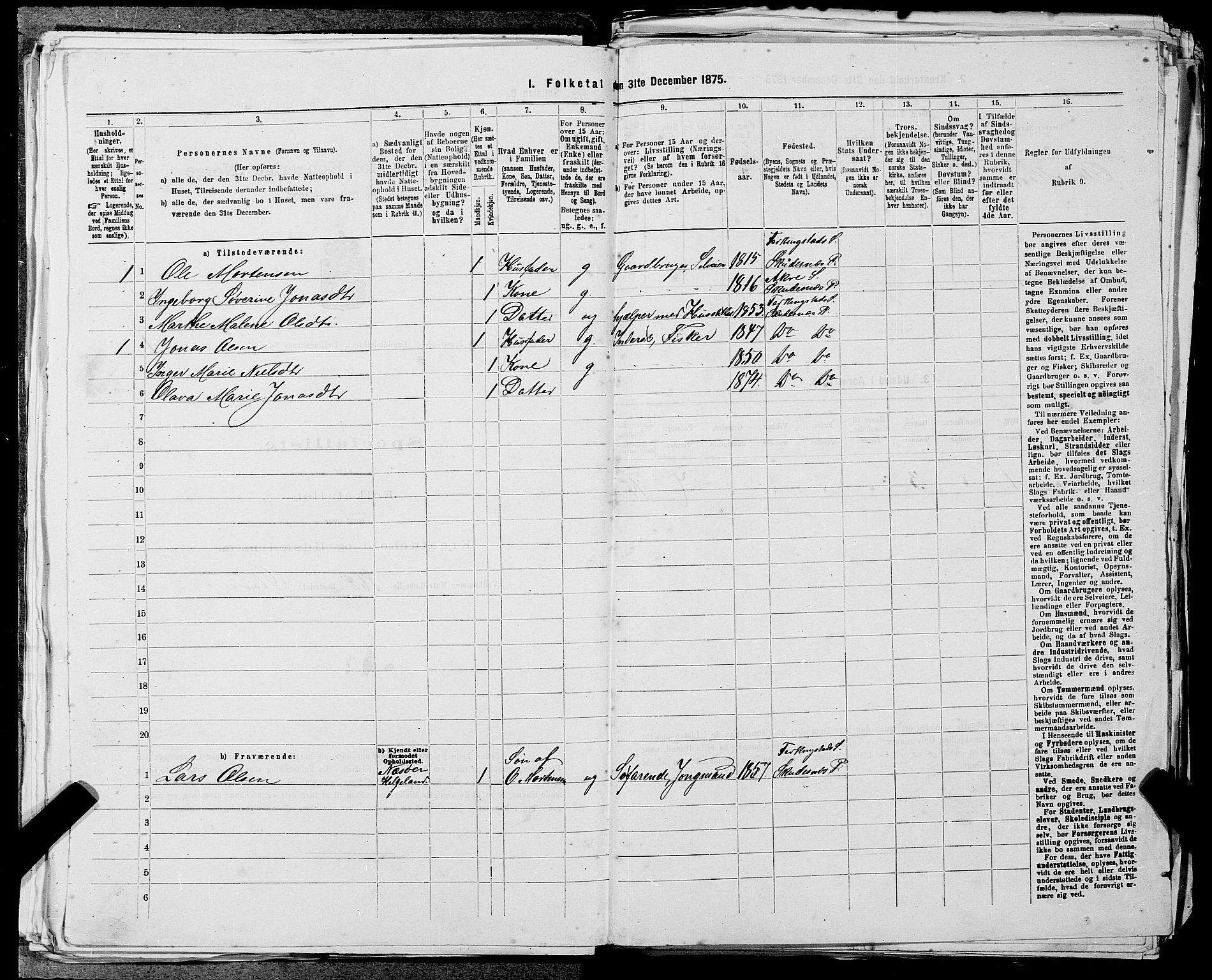 SAST, 1875 census for 1150L Skudenes/Falnes, Åkra og Ferkingstad, 1875, p. 775