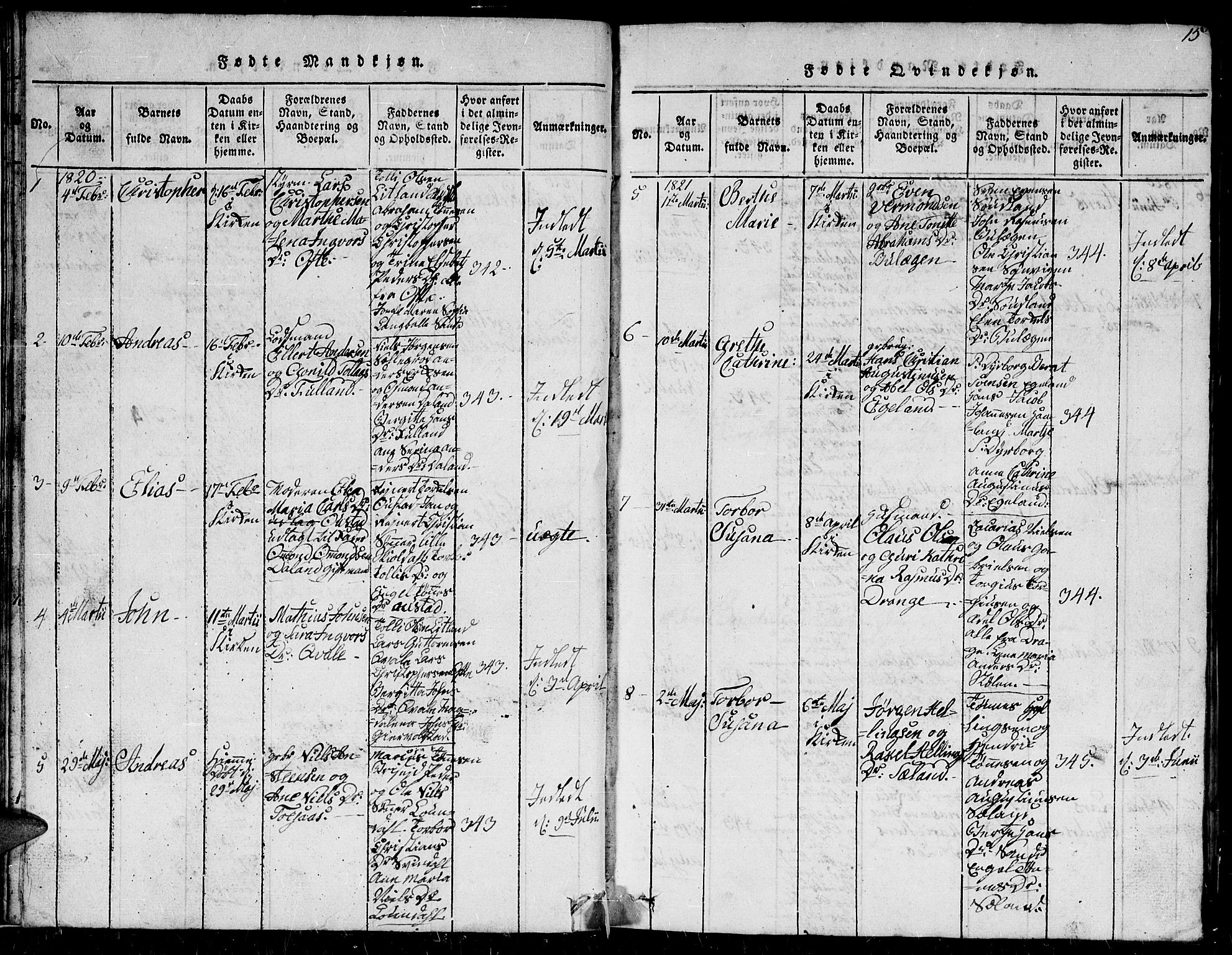 Herad sokneprestkontor, SAK/1111-0018/F/Fb/Fba/L0001: Parish register (copy) no. B 1, 1815-1852, p. 15
