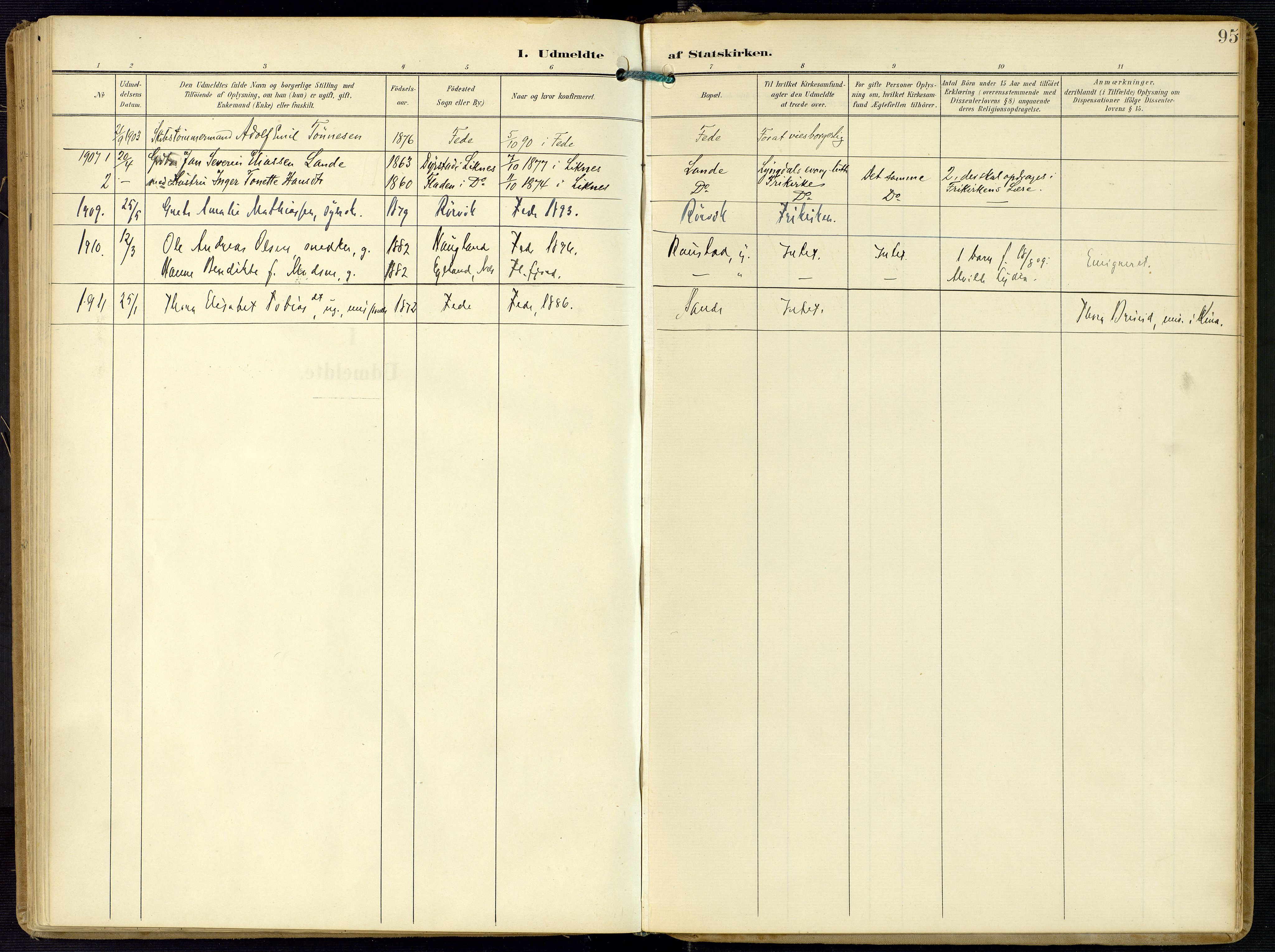 Kvinesdal sokneprestkontor, SAK/1111-0026/F/Fa/Faa/L0005: Parish register (official) no. A 5, 1898-1915, p. 95
