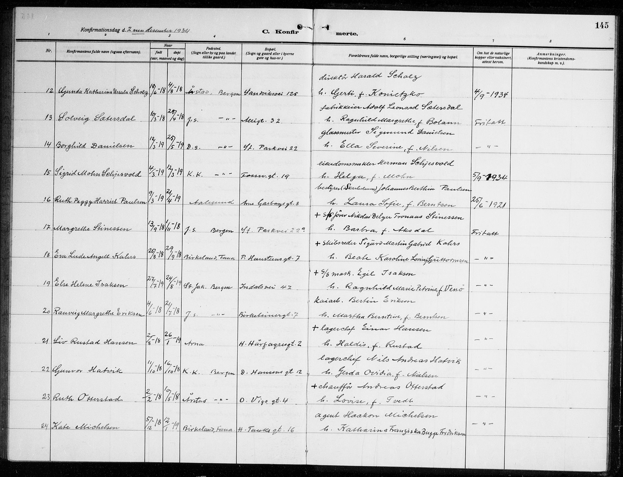 Johanneskirken sokneprestembete, AV/SAB-A-76001/H/Haa/L0010: Parish register (official) no. C 3, 1925-1935, p. 145