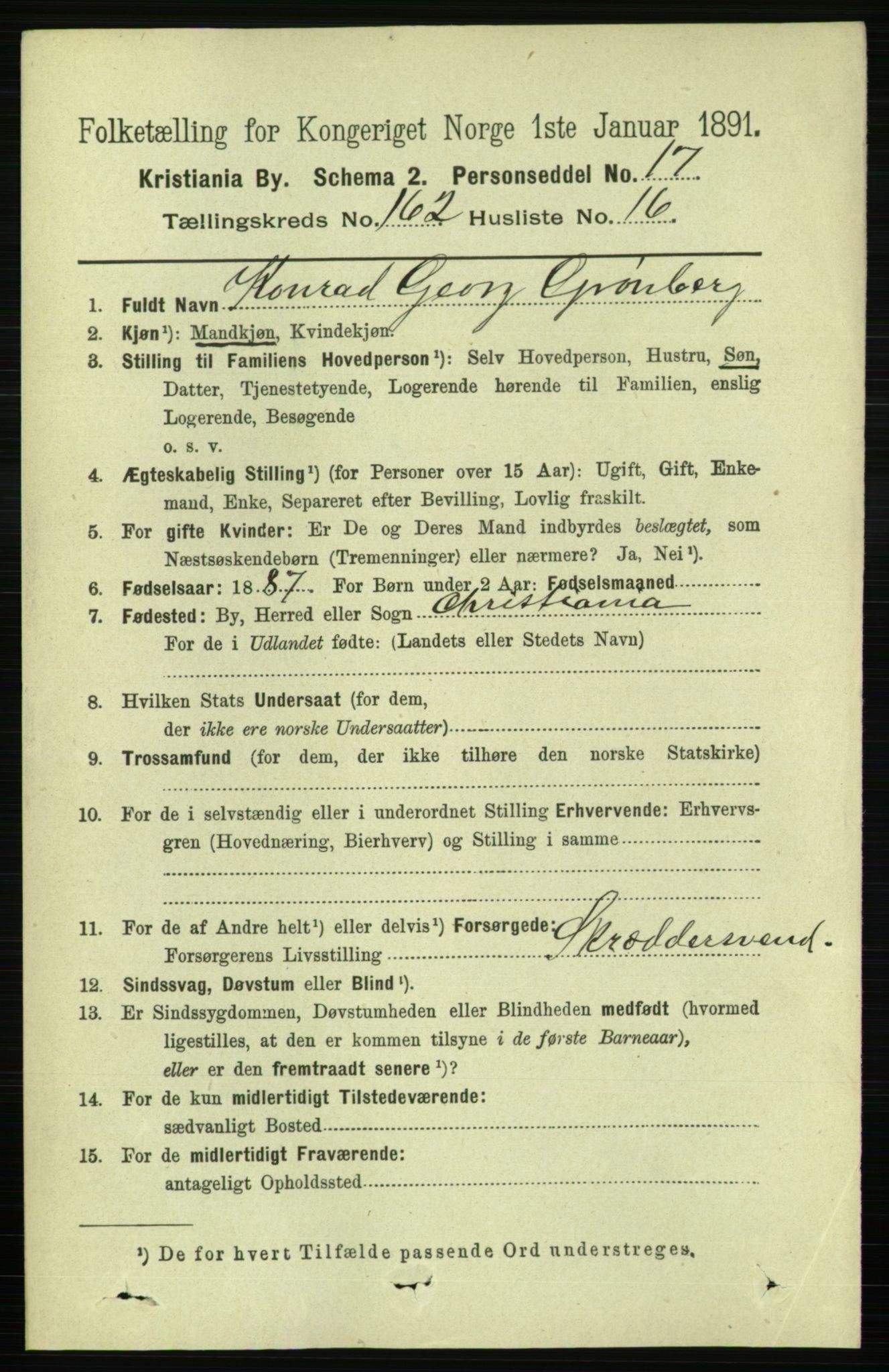 RA, 1891 census for 0301 Kristiania, 1891, p. 93397