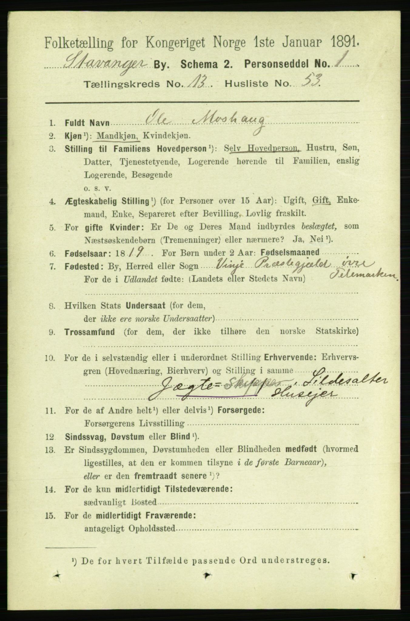 RA, 1891 census for 1103 Stavanger, 1891, p. 16424