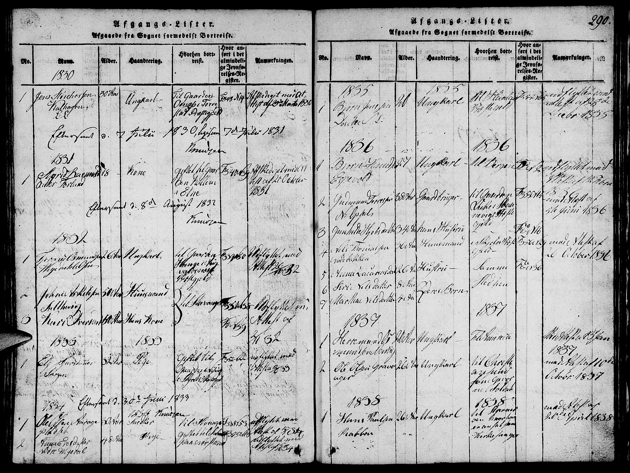 Vikedal sokneprestkontor, AV/SAST-A-101840/01/V: Parish register (copy) no. B 1, 1816-1853, p. 290