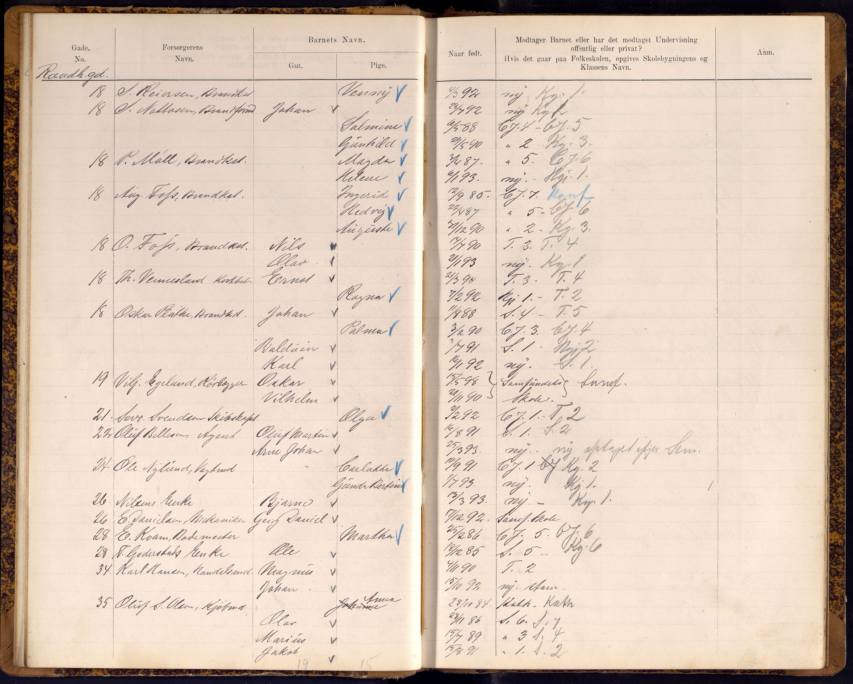 Kristiansand By - Skolekommisjonen/ -Styret, ARKSOR/1001KG510/J/Jb/L0009: Barnetelling, 1899