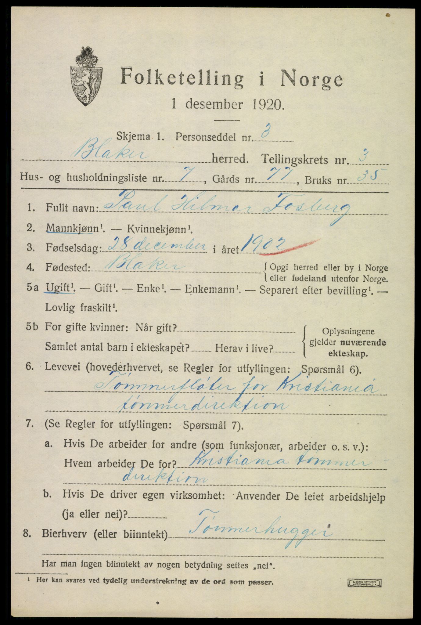 SAO, 1920 census for Blaker, 1920, p. 2323