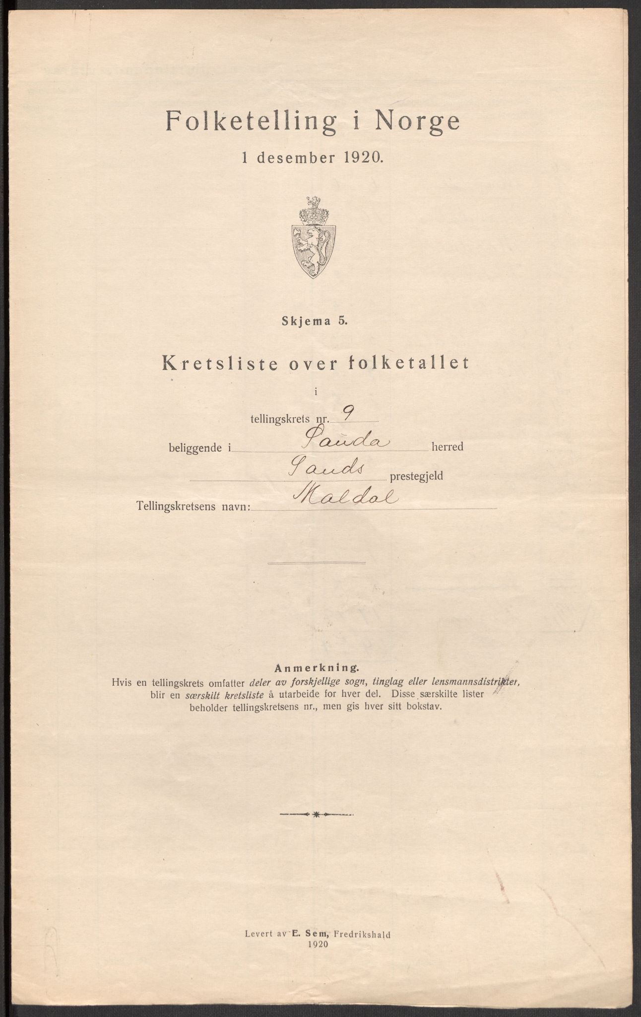 SAST, 1920 census for Sauda, 1920, p. 33