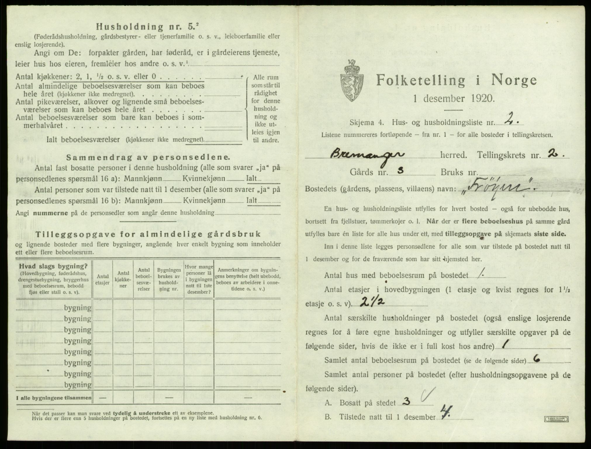 SAB, 1920 census for Bremanger, 1920, p. 176