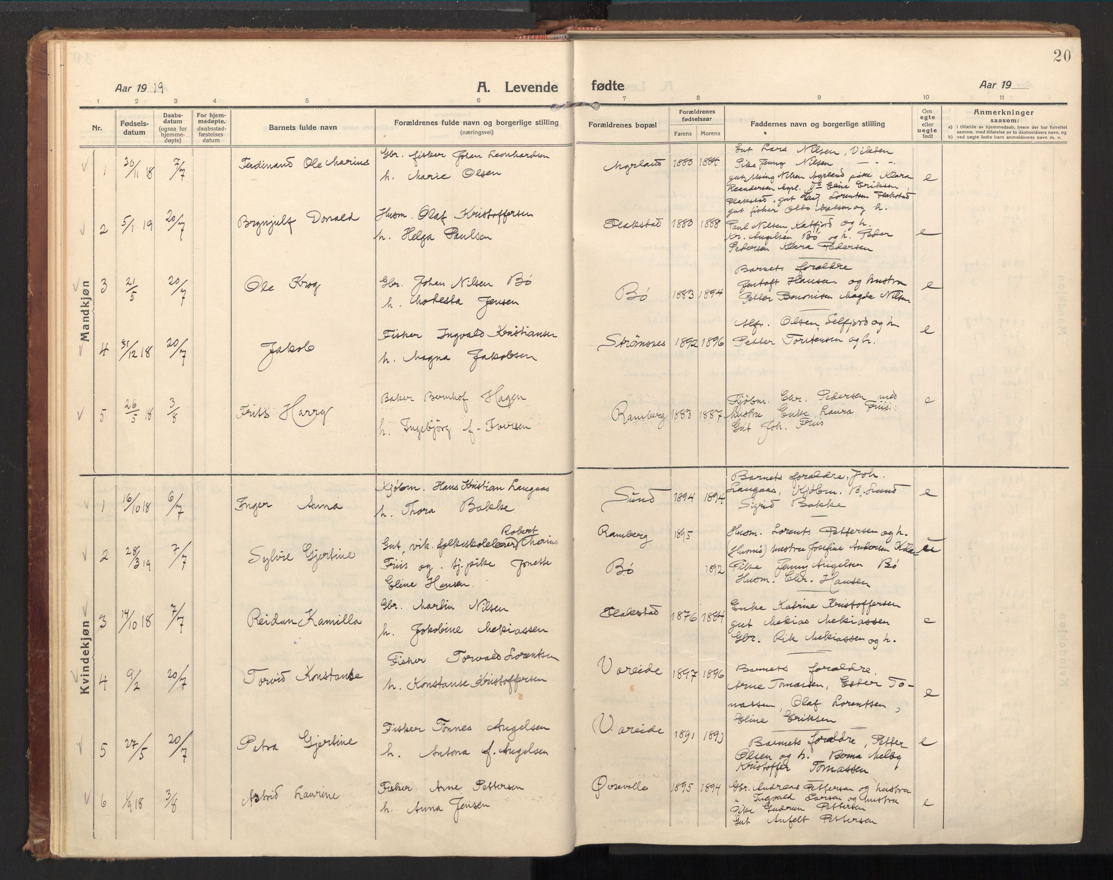 Ministerialprotokoller, klokkerbøker og fødselsregistre - Nordland, SAT/A-1459/885/L1210: Parish register (official) no. 885A10, 1916-1926, p. 20