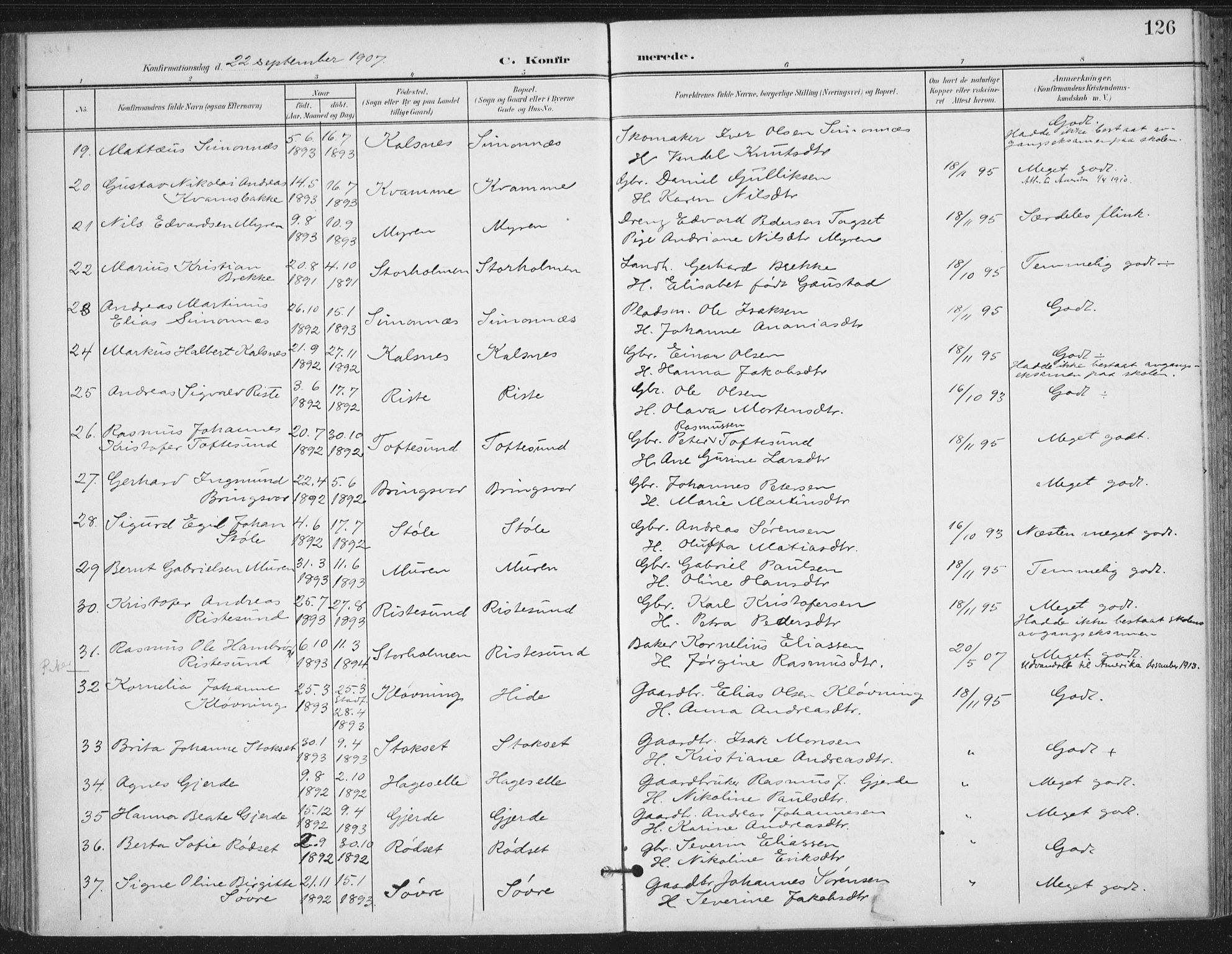 Ministerialprotokoller, klokkerbøker og fødselsregistre - Møre og Romsdal, AV/SAT-A-1454/503/L0038: Parish register (official) no. 503A06, 1901-1917, p. 126