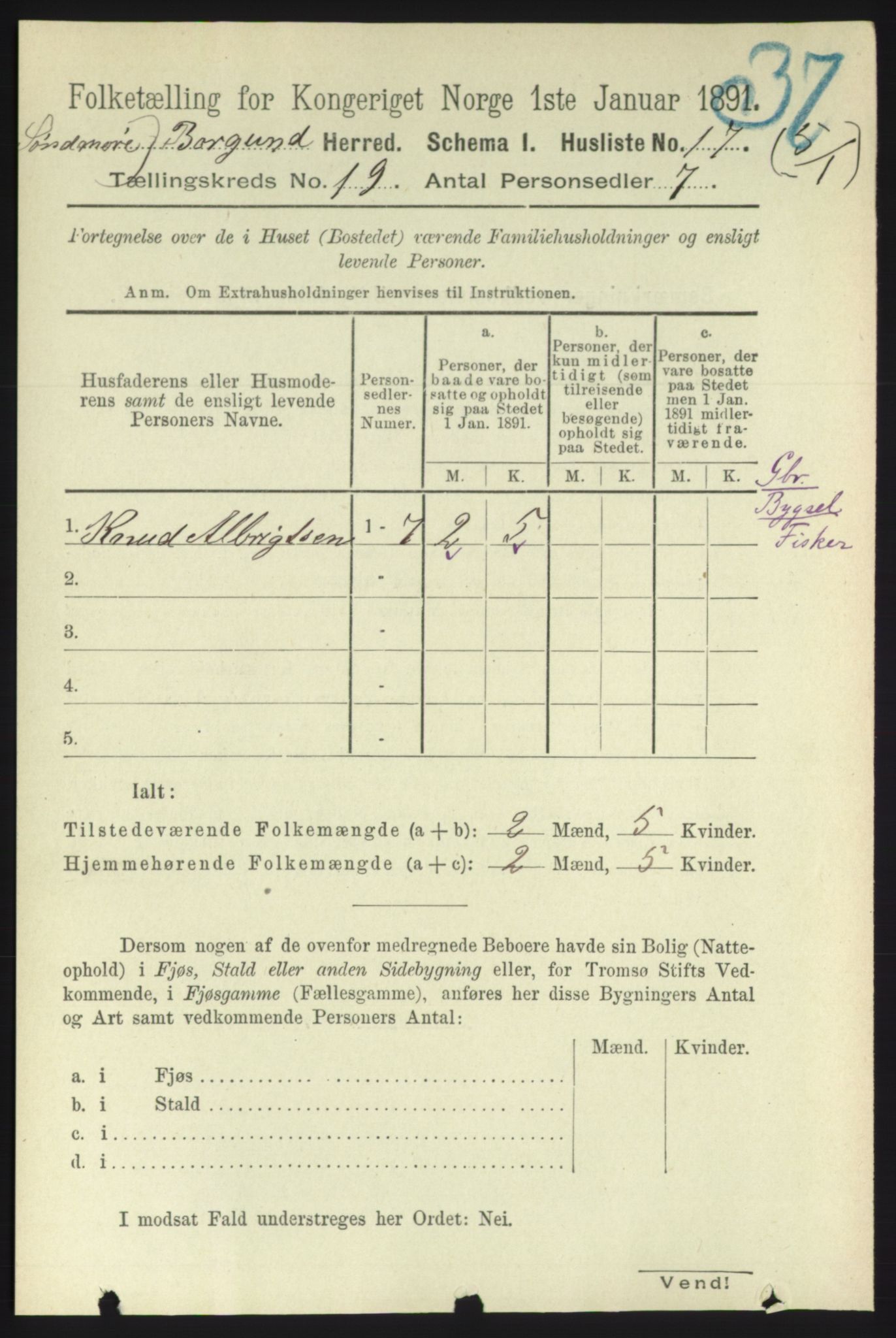 RA, 1891 census for 1531 Borgund, 1891, p. 5959