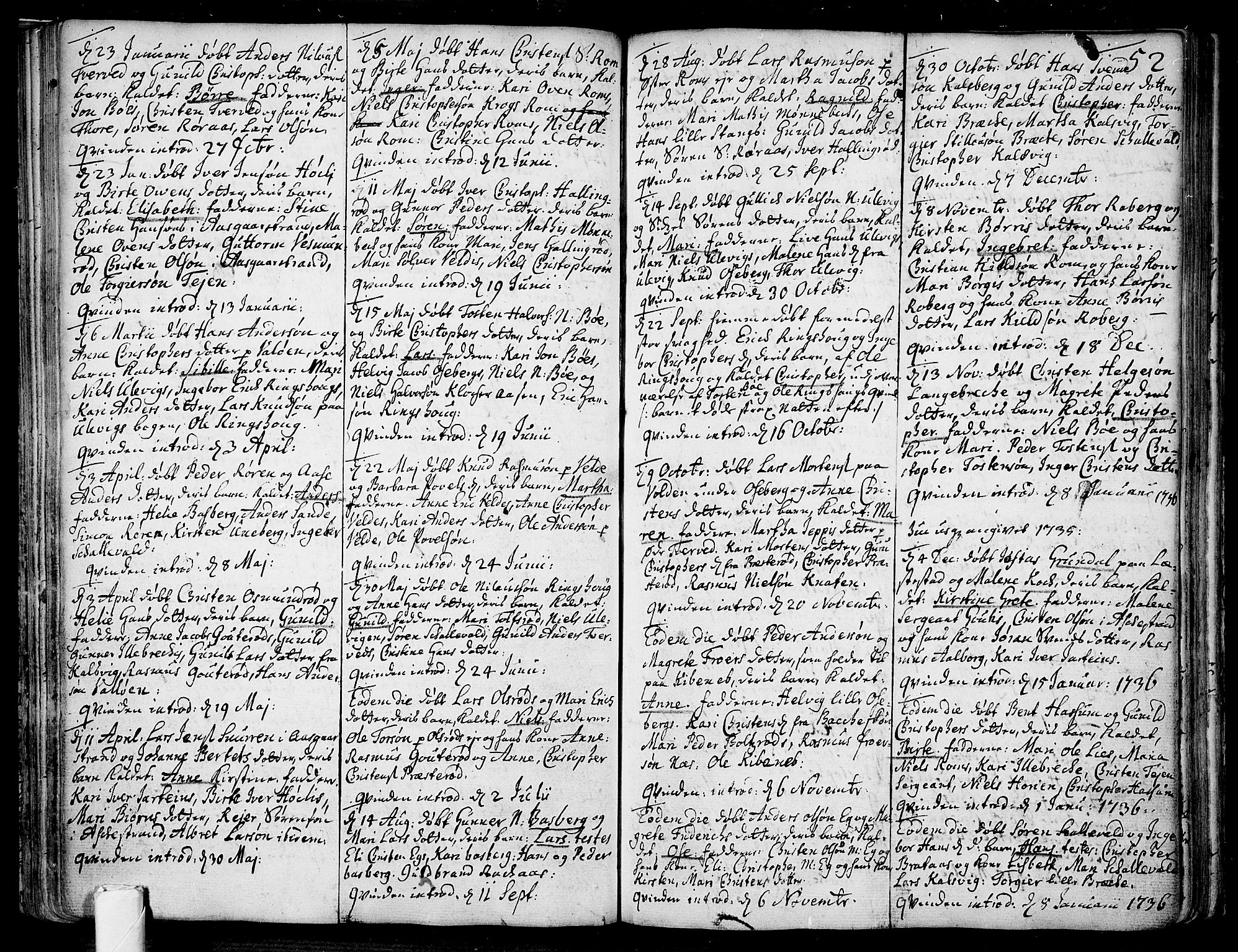 Sem kirkebøker, SAKO/A-5/F/Fb/L0001: Parish register (official) no. II 1, 1702-1764, p. 52