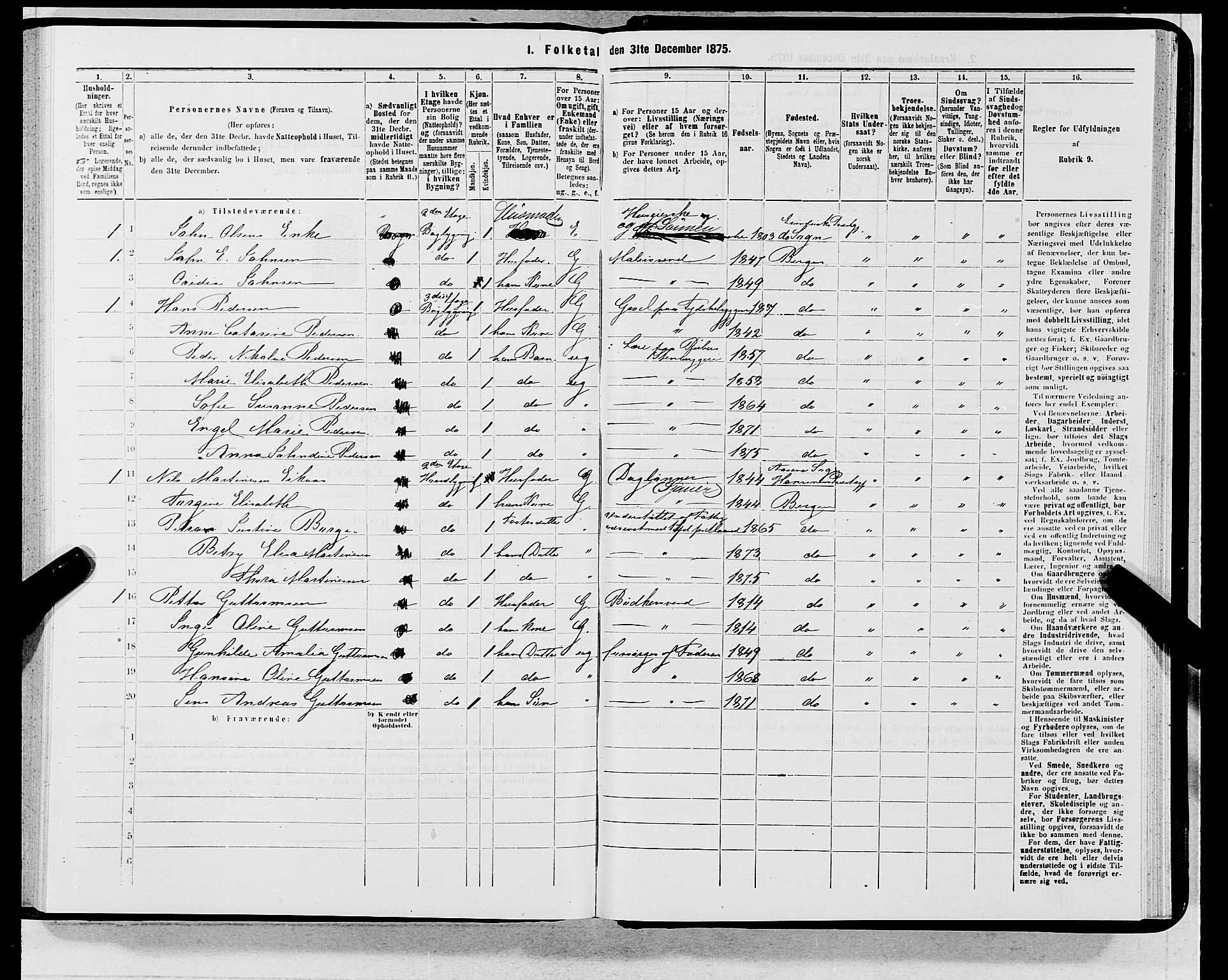 SAB, 1875 census for 1301 Bergen, 1875, p. 5854