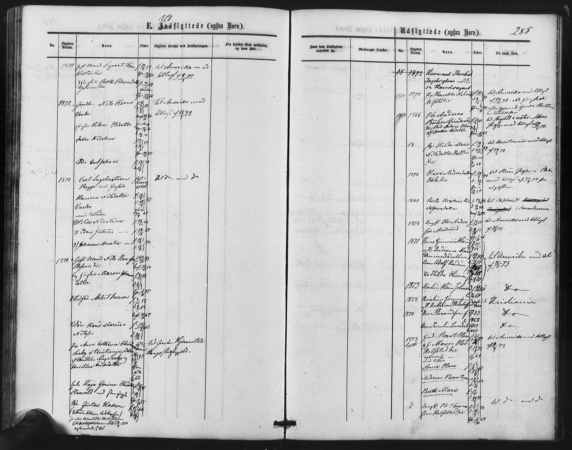 Nes prestekontor Kirkebøker, AV/SAO-A-10410/F/Fb/L0001: Parish register (official) no. II 1, 1859-1882, p. 285