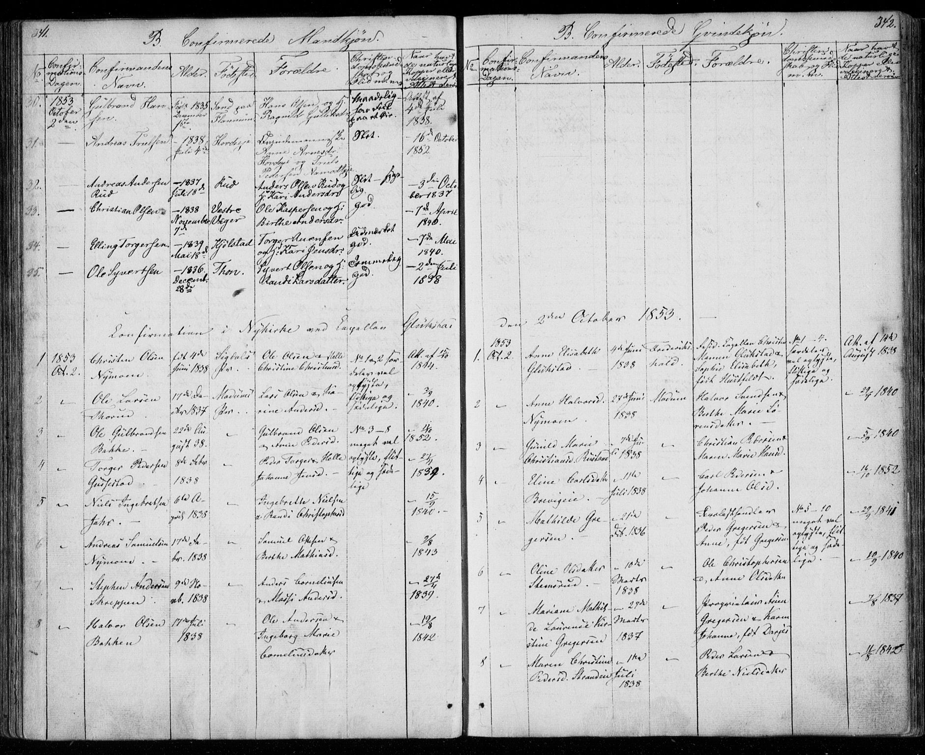 Modum kirkebøker, AV/SAKO-A-234/F/Fa/L0008: Parish register (official) no. 8, 1851-1859, p. 341-342