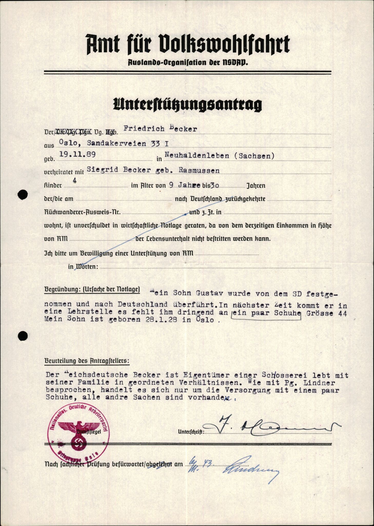 Forsvarets Overkommando. 2 kontor. Arkiv 11.4. Spredte tyske arkivsaker, AV/RA-RAFA-7031/D/Dar/Darb/L0015: Reichskommissariat - NSDAP in Norwegen, 1938-1945, p. 1019