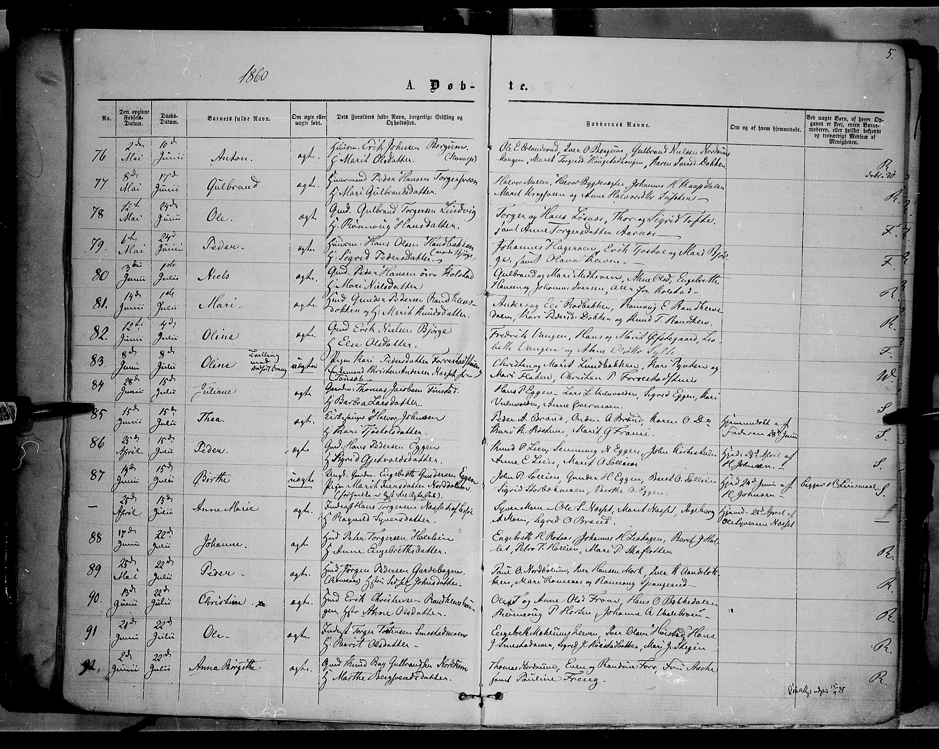 Ringebu prestekontor, AV/SAH-PREST-082/H/Ha/Haa/L0007: Parish register (official) no. 7, 1860-1877, p. 5